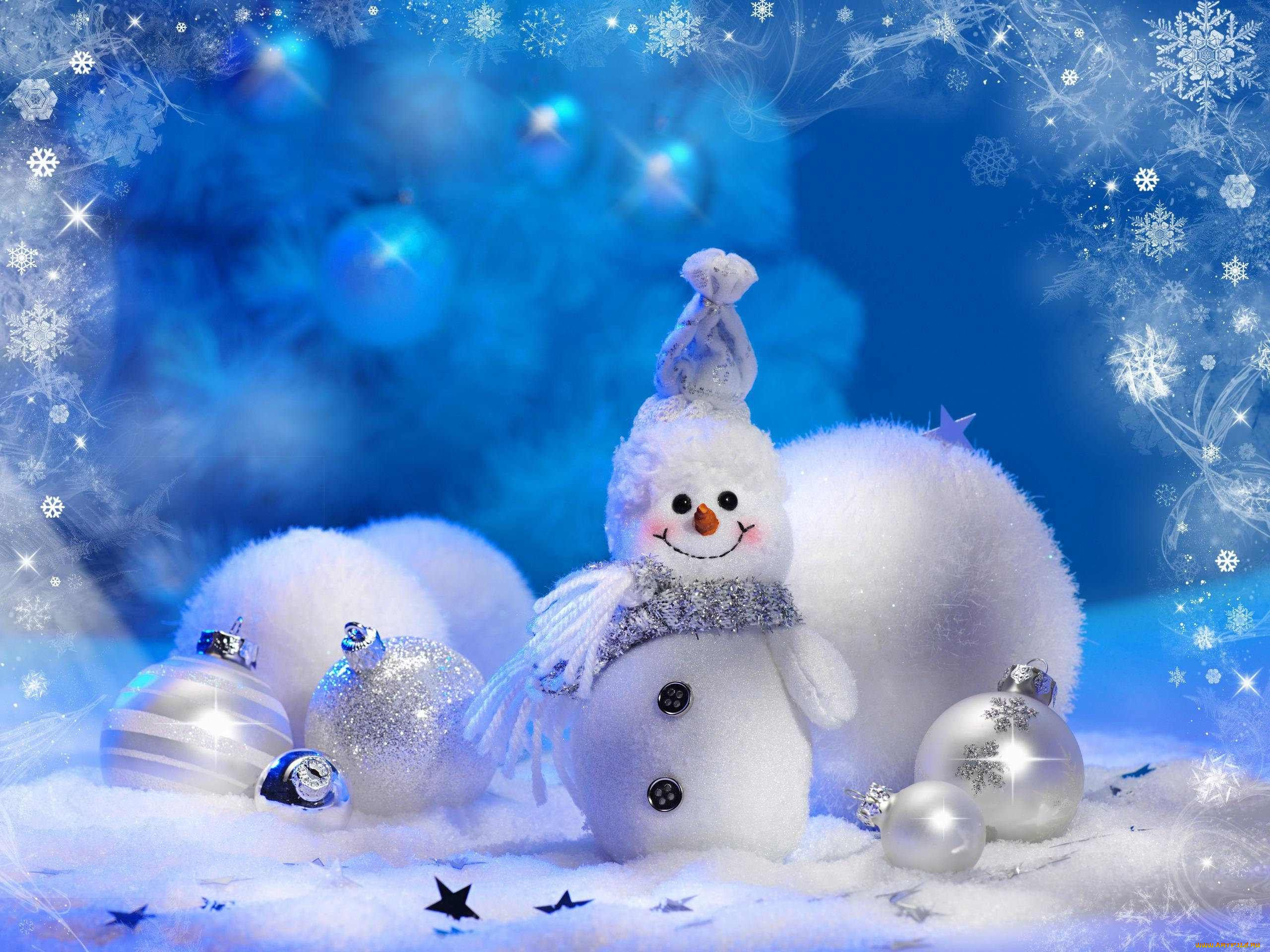 праздничные, украшения, звездочки, снег, снежинки, снеговик, шарики