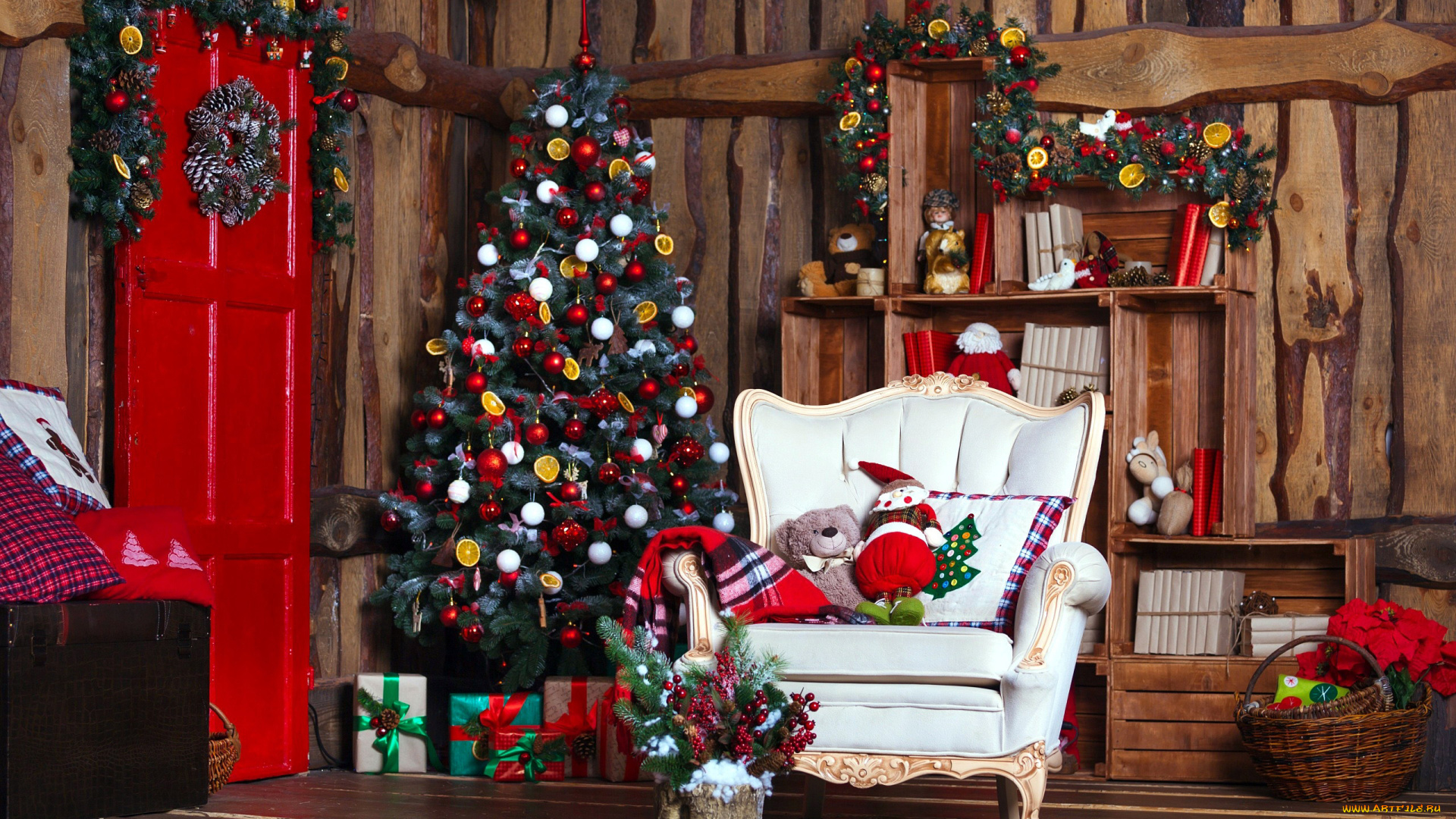 праздничные, ёлки, елка, подарки, игрушки, кресло