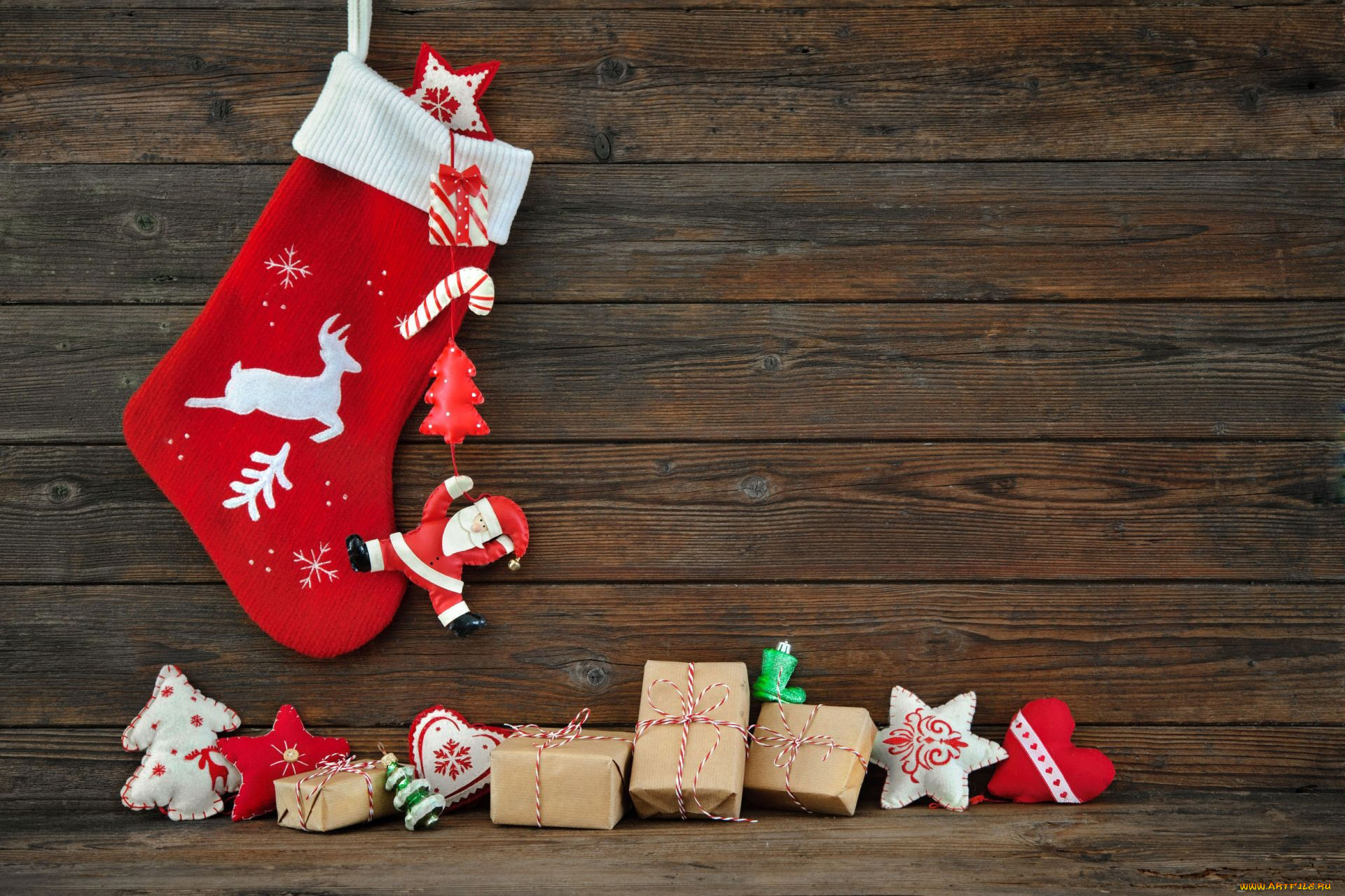 праздничные, подарки, и, коробочки, рождественский, носок, подарки, фигурки