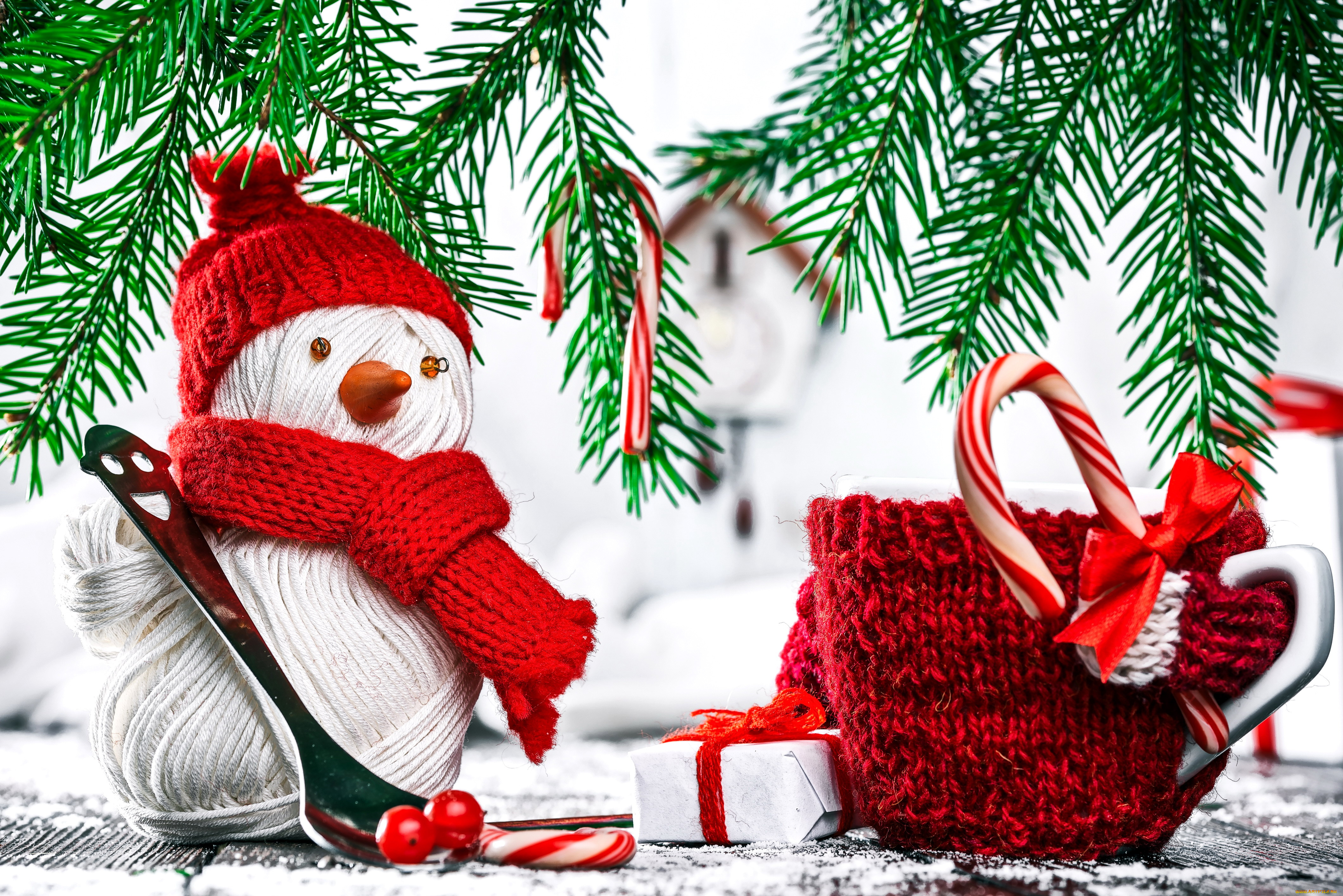 праздничные, снеговики, подарки, ёлка, нитки, снеговик