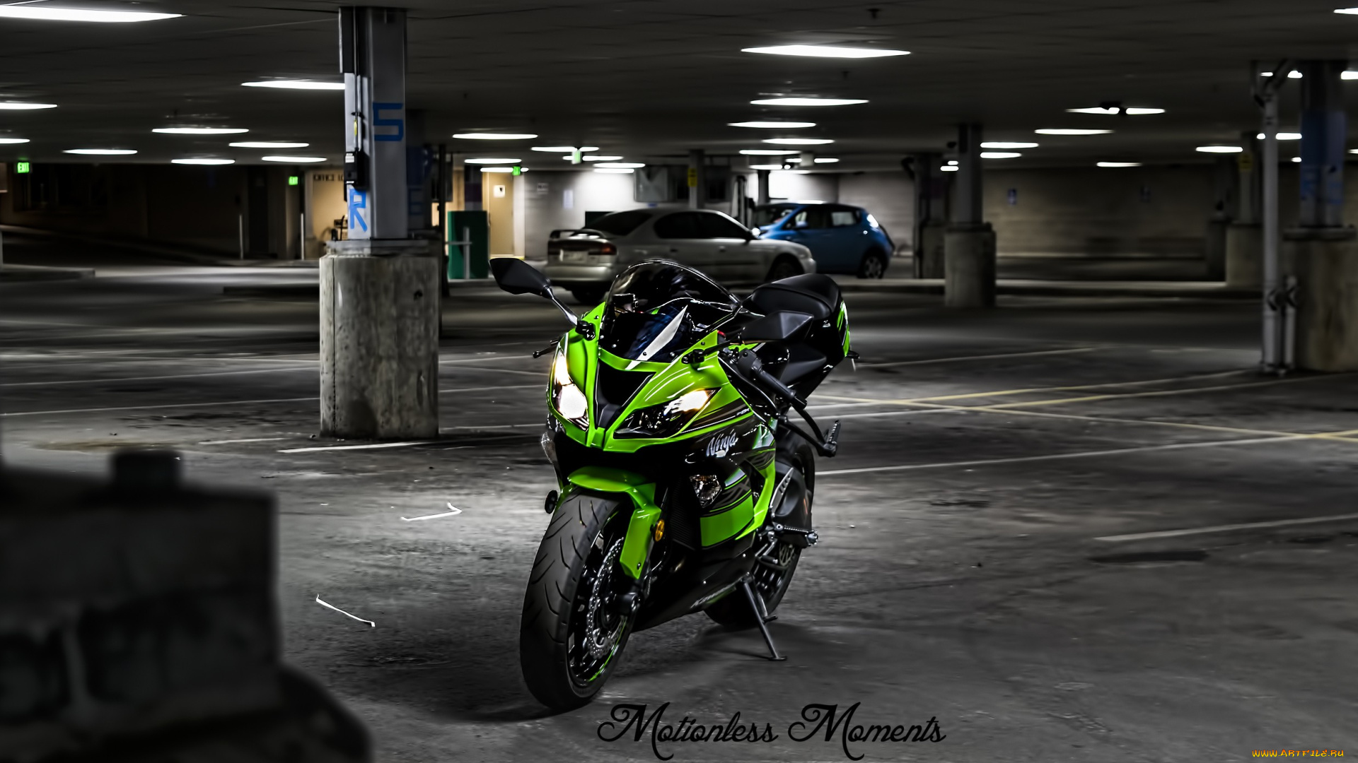 мотоциклы, kawasaki, мотоцикл, кавасаки, зеленый, подземная, парковка, японские, ninja