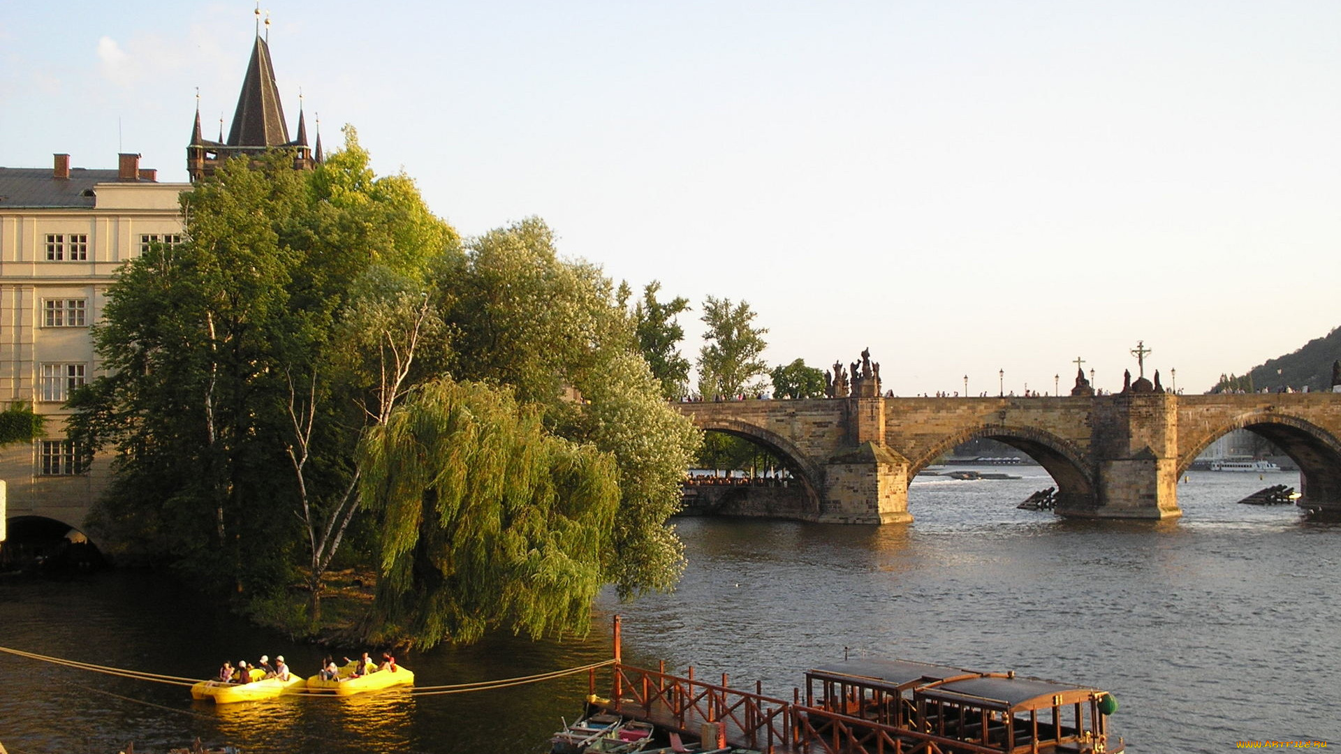 города, прага, Чехия, мост, река, лодки