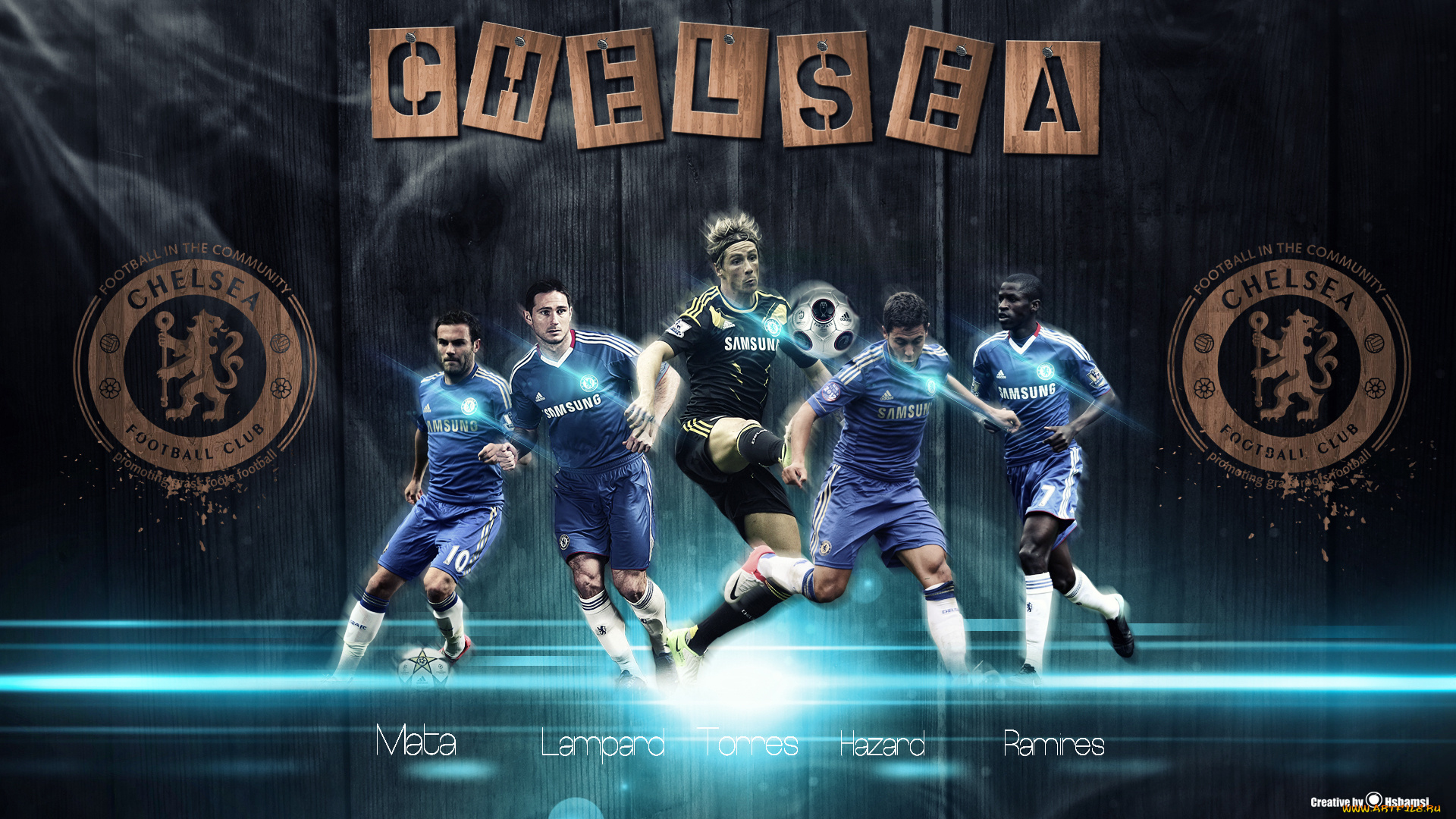 спорт, 3d, рисованные, chelsea, футбольный, клуб, mata, lampard, torres, hazard, ramires, эмблема