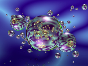 Картинка 3д+графика abstract+ абстракции пузыри радужные вода