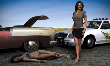 Картинка 3д+графика fantasy+ фантазия автомобили девушки дорога полицейская