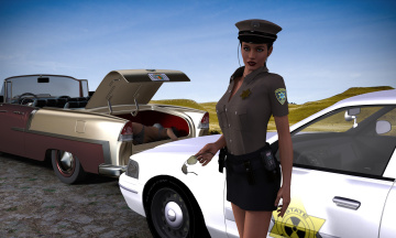 Картинка 3д+графика fantasy+ фантазия полиция автомобиль девушка