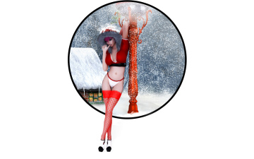 Картинка 3д+графика люди+ people девушка фон взгляд снег чулки
