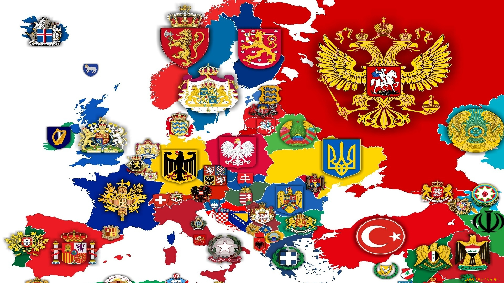 разное, флаги, , гербы, европы, гербы, на, карте, государств