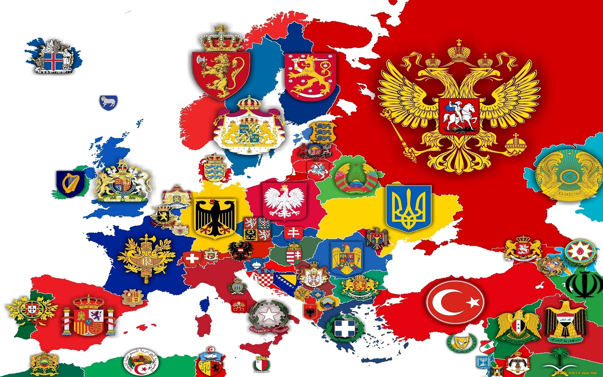 разное, флаги, , гербы, европы, гербы, на, карте, государств