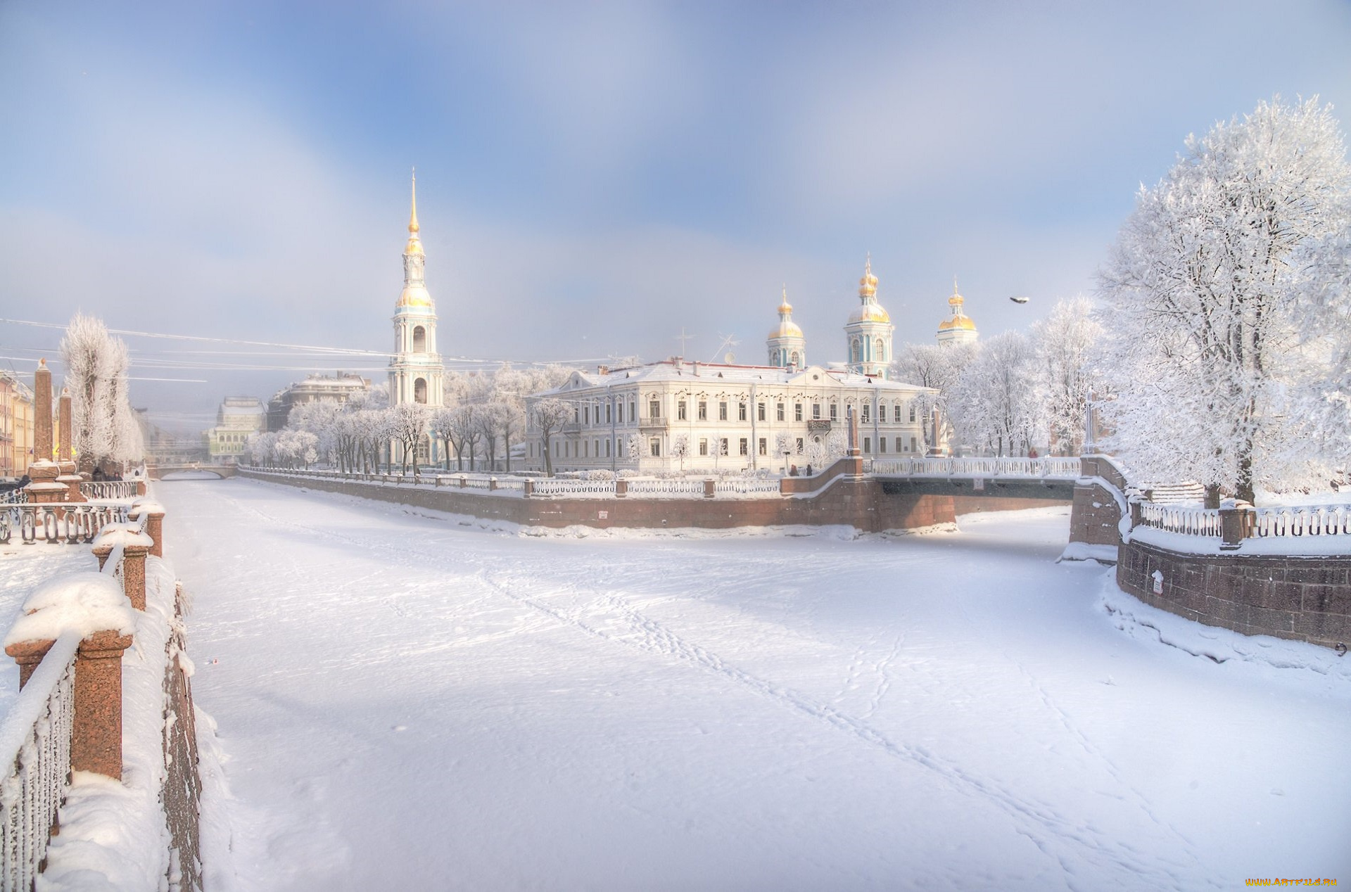города, -, православные, церкви, , монастыри, зима, церковь, город, мост, снег