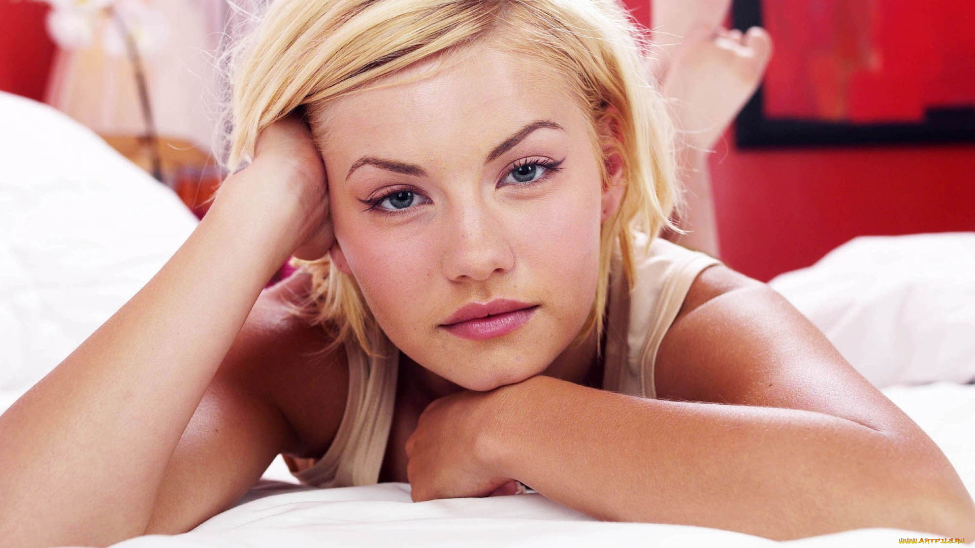 девушки, elisha, cuthbert, блондинка, майка, постель