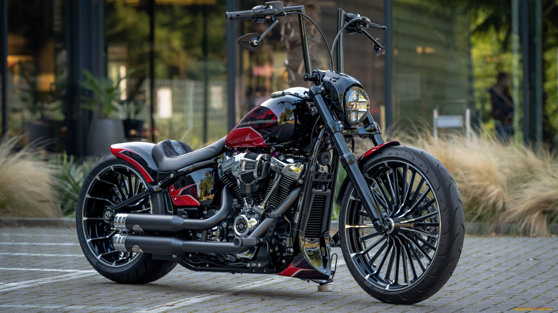 мотоциклы, harley-davidson, softail, breakout, 117, customized, bat, wheeler, tuning, bikes