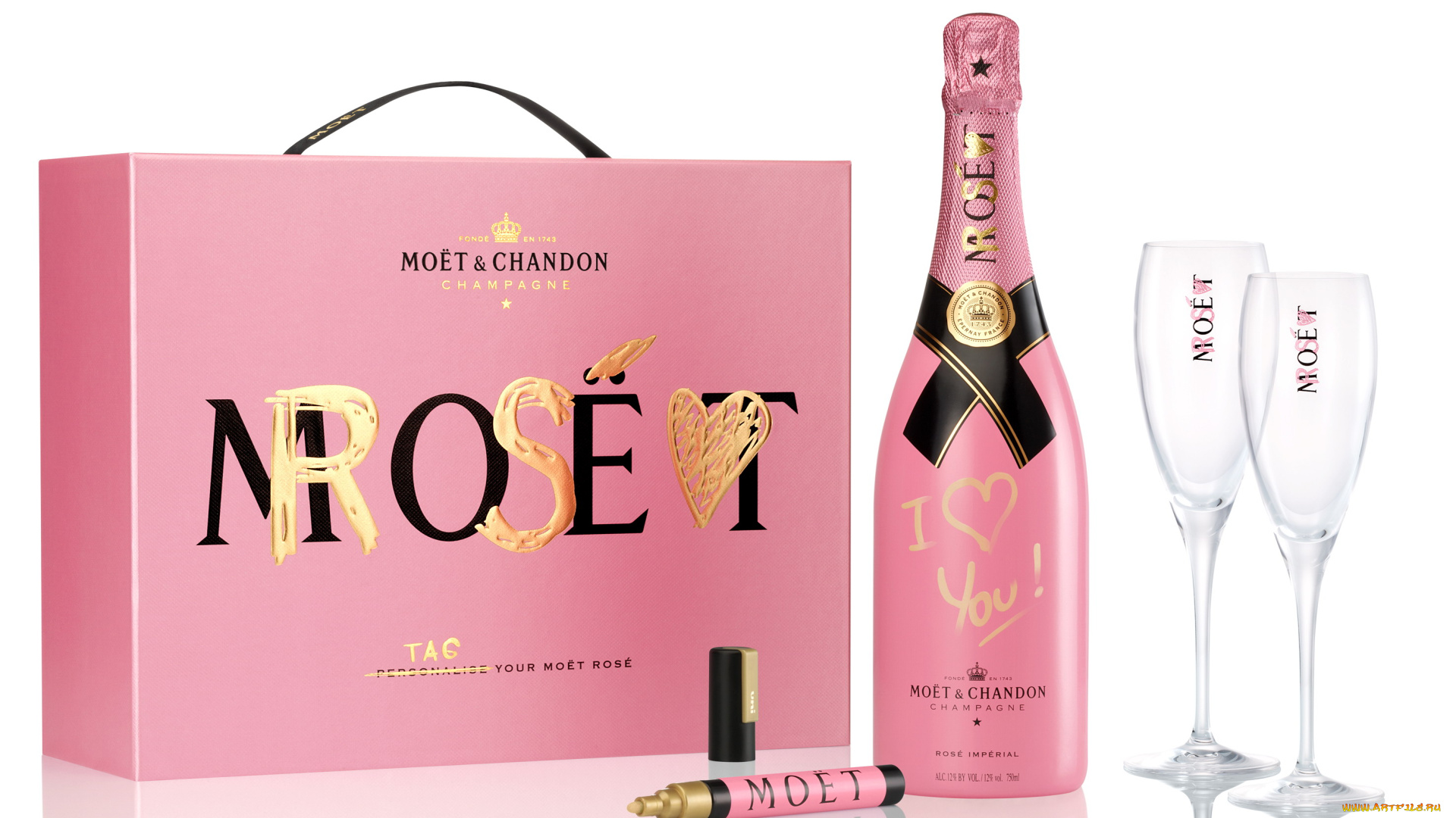 бренды, moet, &, chandon, розовое, бокалы, шампанское
