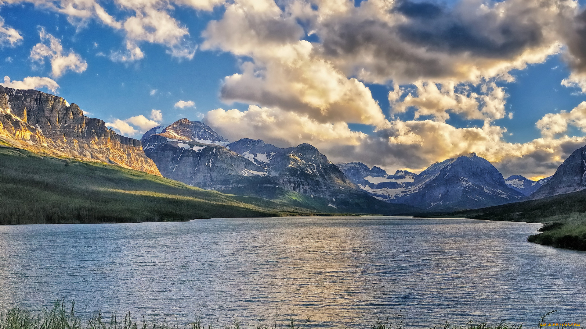 lake, sherburne, glacier, national, park, montana, природа, реки, озера, облака, горы, озеро, монтана