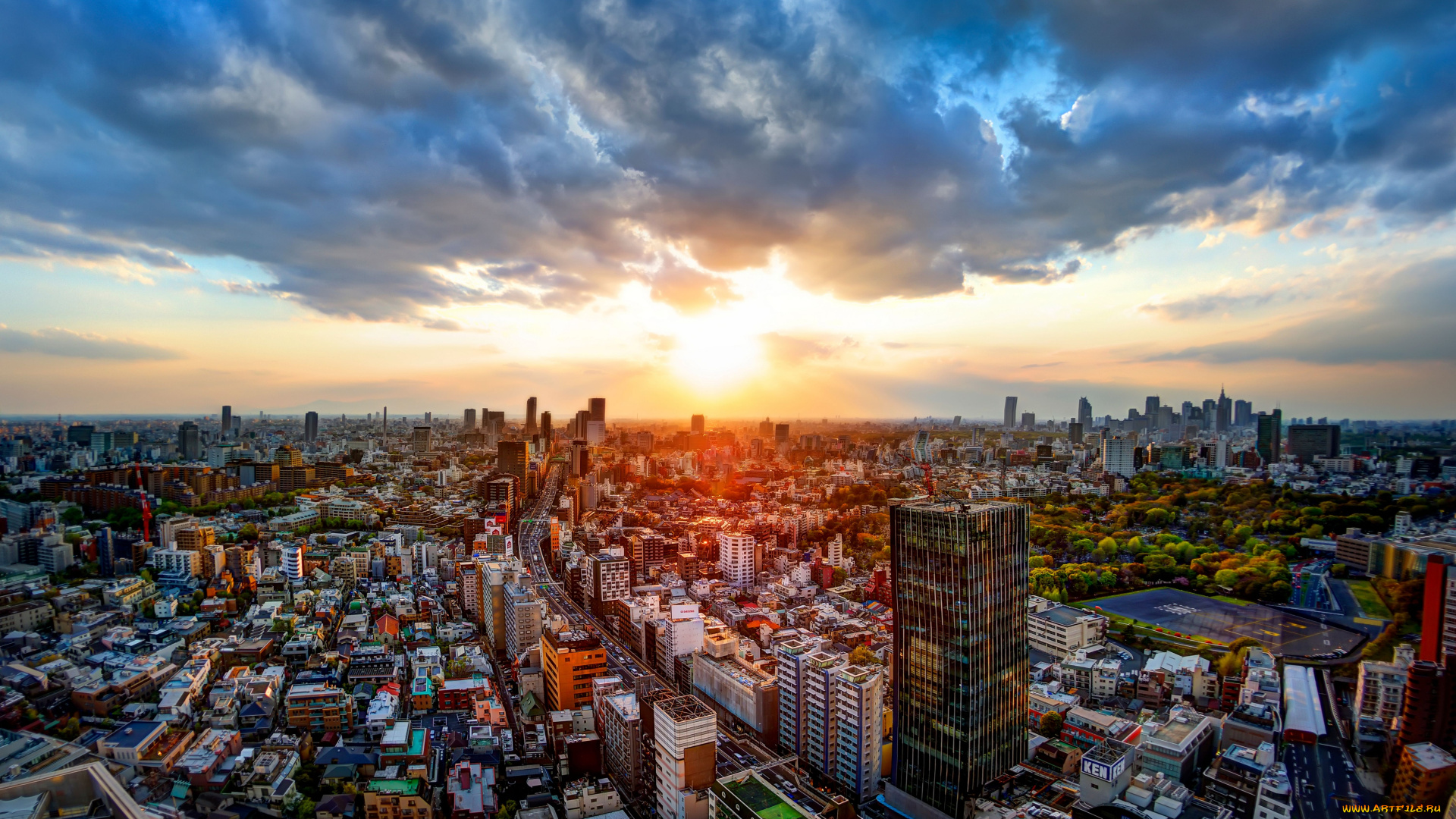tokyo, japan, города, токио, Япония, закат, дорога, здания, панорама