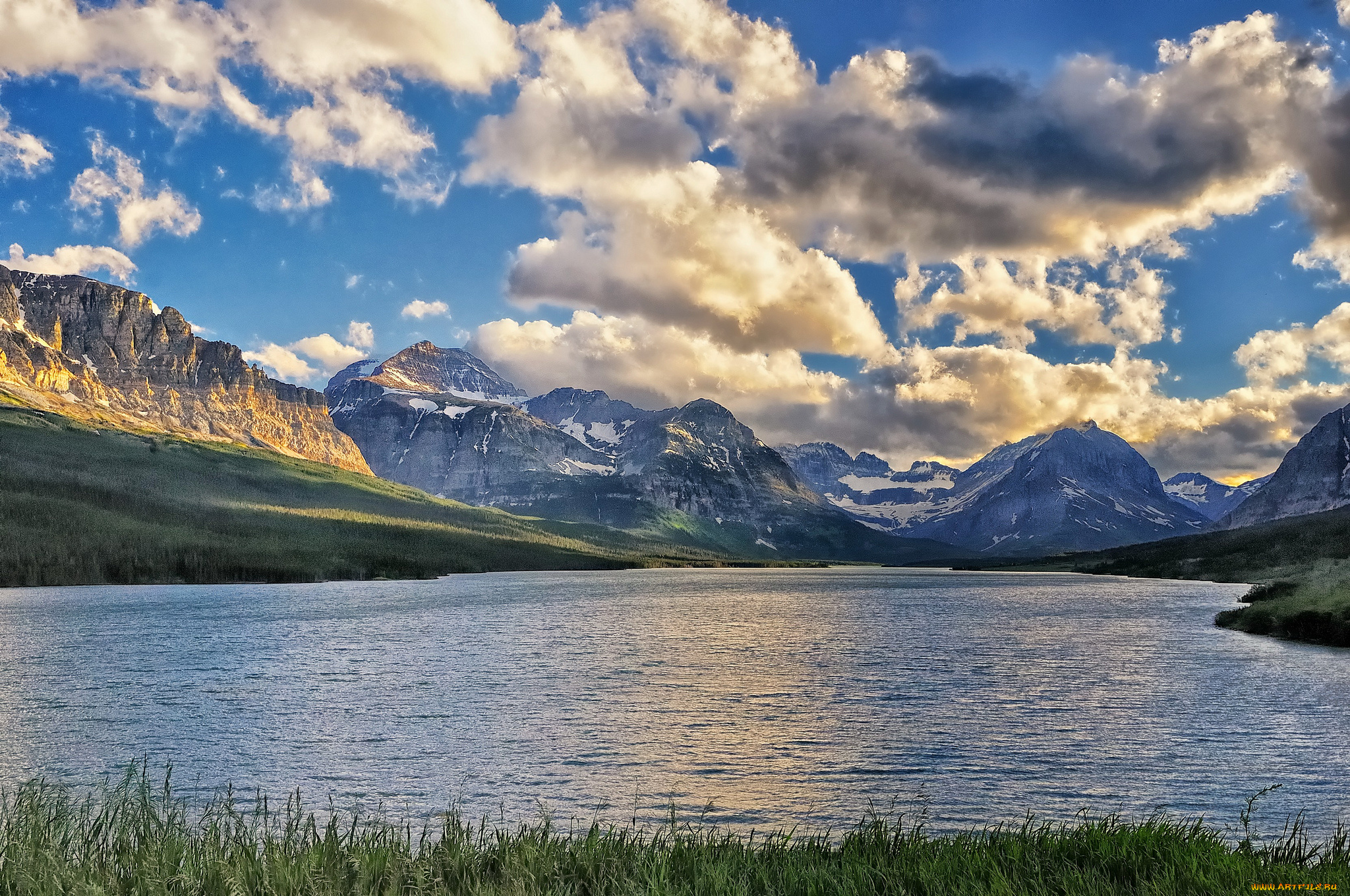 lake, sherburne, glacier, national, park, montana, природа, реки, озера, облака, горы, озеро, монтана