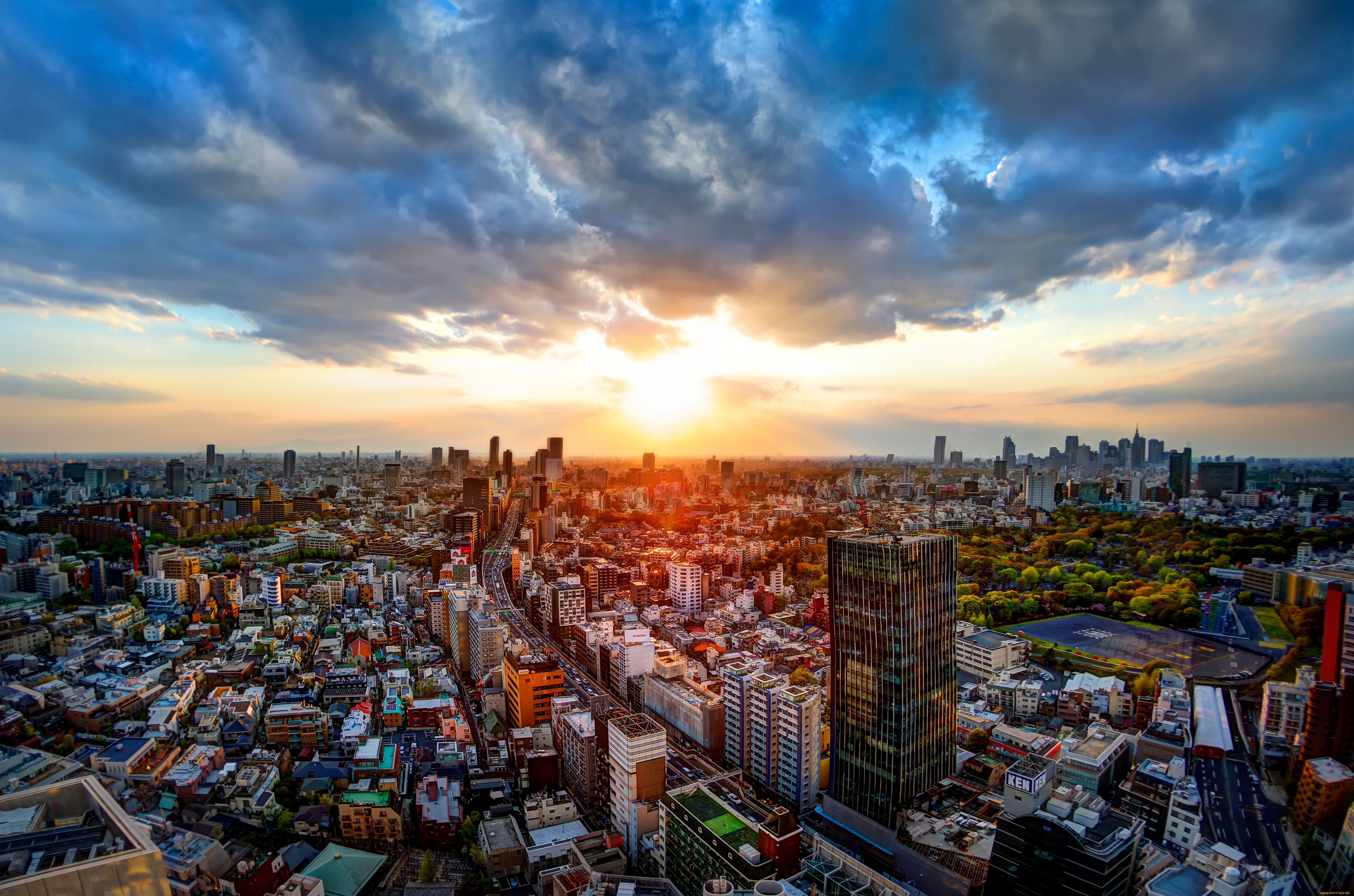 tokyo, japan, города, токио, Япония, закат, дорога, здания, панорама