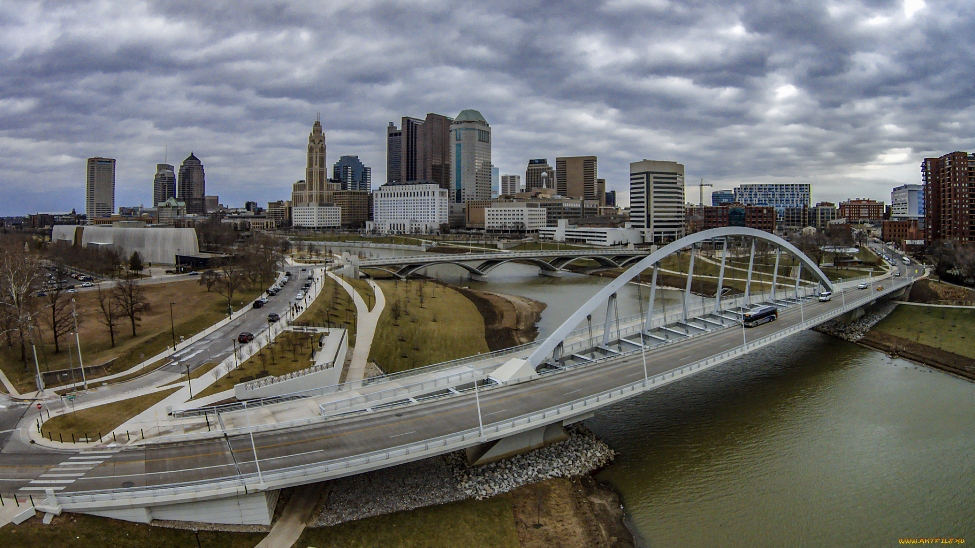 columbus, ohio, города, -, мосты, мост, река