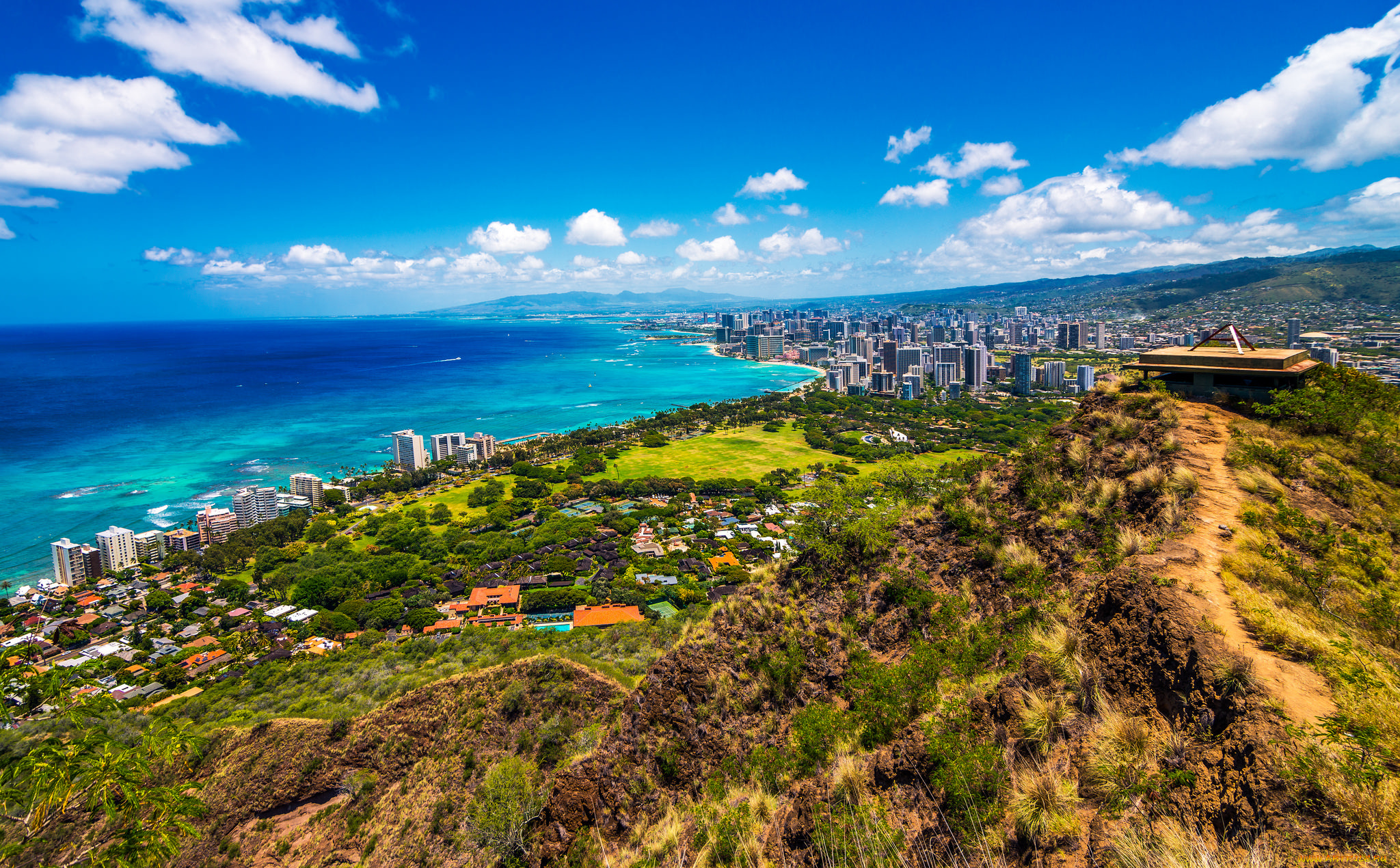 diamond, head, hawaii, города, -, панорамы, побережье