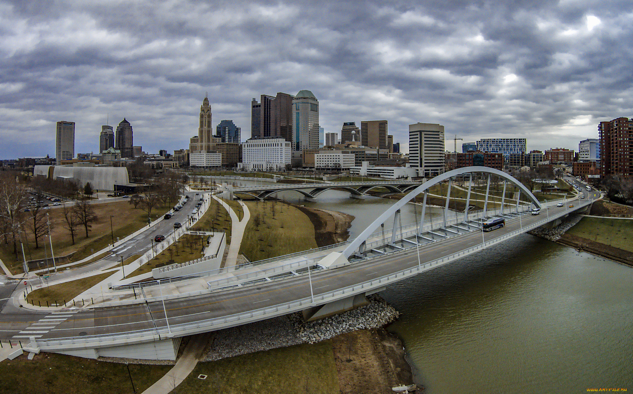 columbus, ohio, города, -, мосты, мост, река