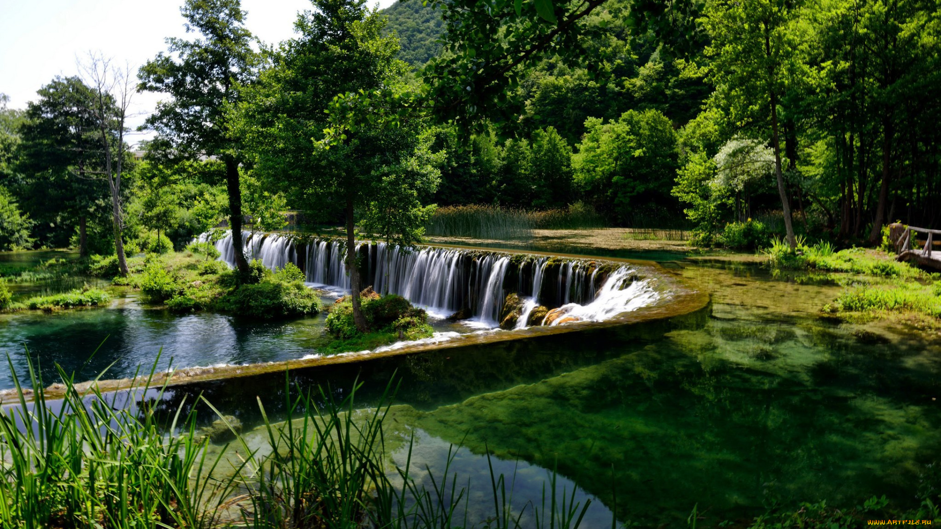 природа, парк, водопады, водоем, зелень