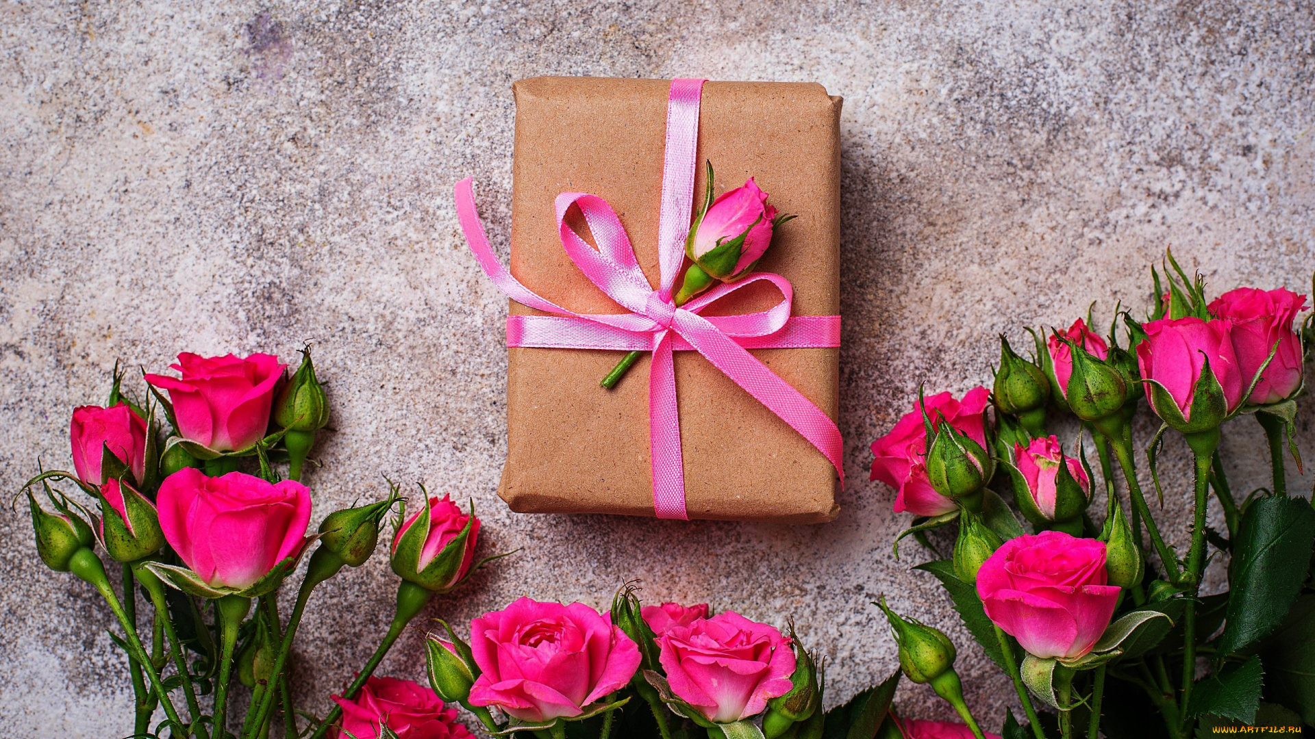 праздничные, подарки, и, коробочки, бант, лента, подарок, бутоны, розы