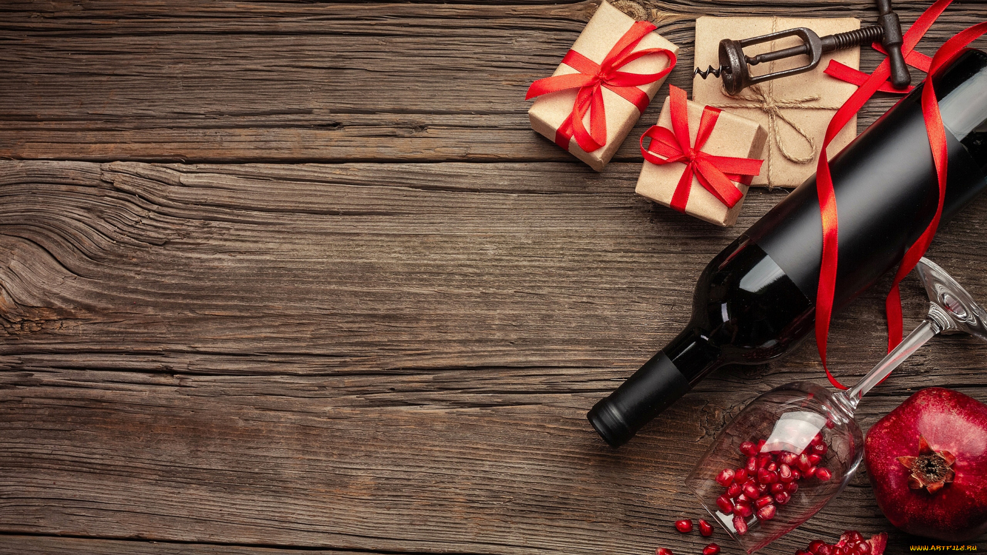 праздничные, подарки, и, коробочки, вино, подарки, гранат