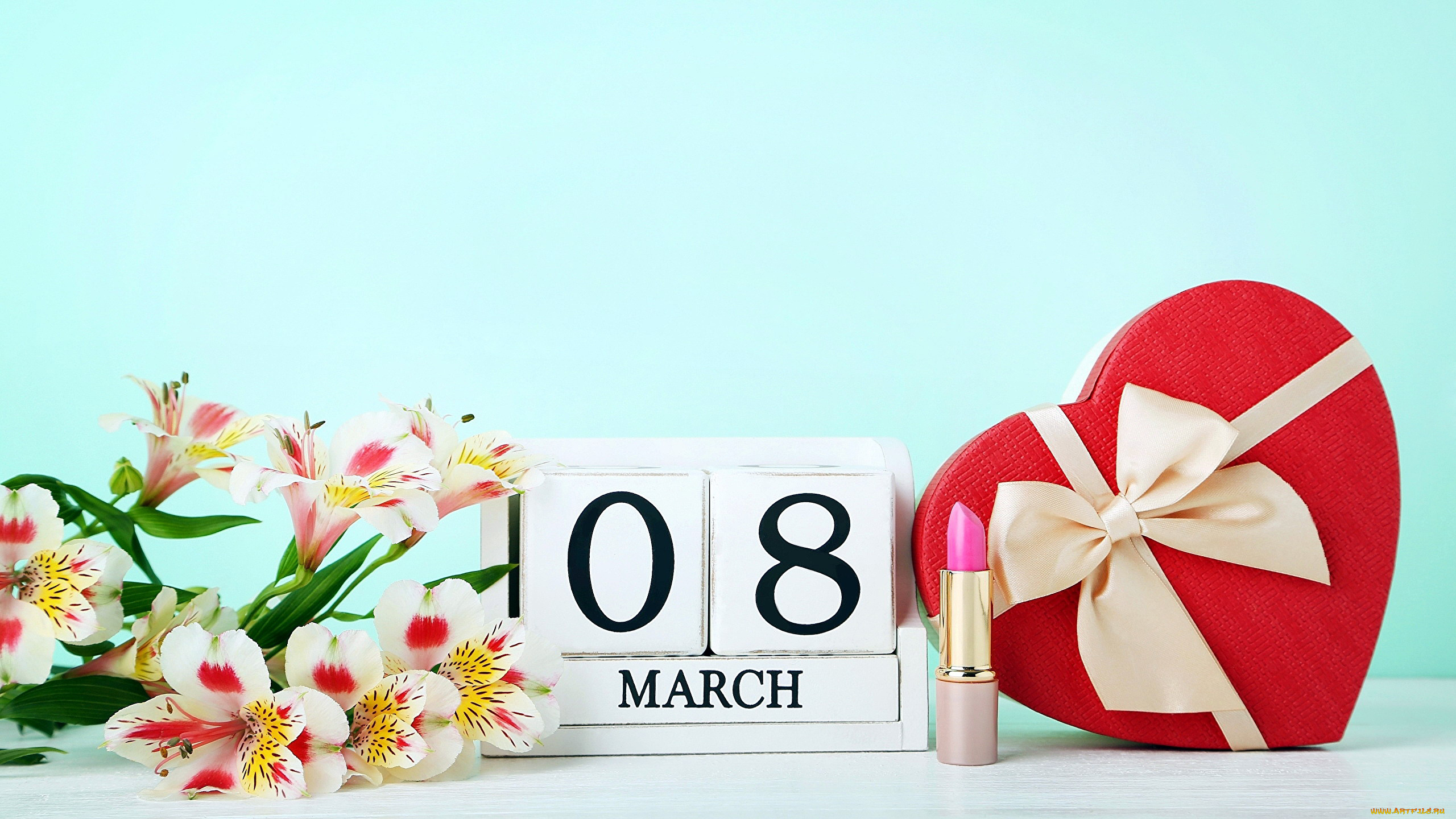 праздничные, международный, женский, день, -, 8, марта, дата, помада, конфеты, альстромерия