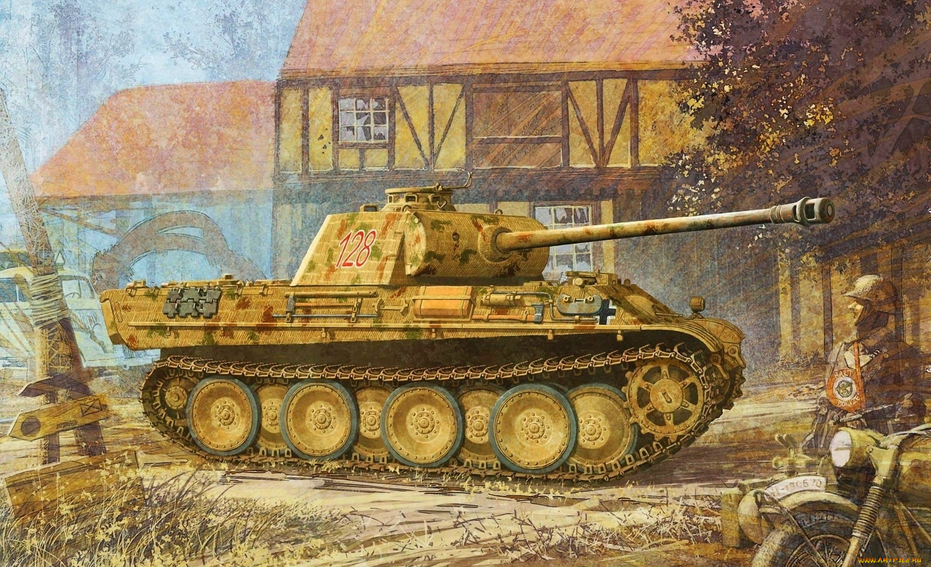 рисованные, армия, pzkpfw, v, panther, пантера, средний, танк, sd, kfz, , 171