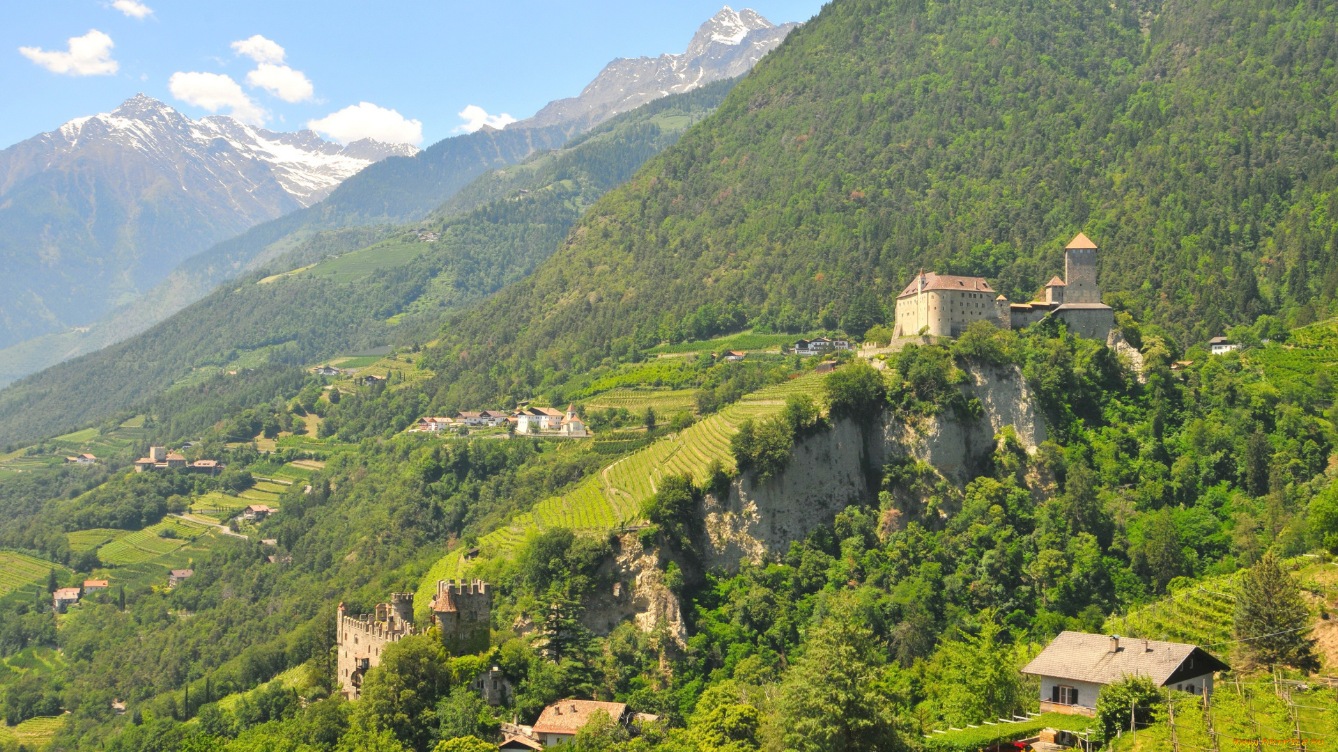 италия, tirolo, города, пейзажи, горы, дома