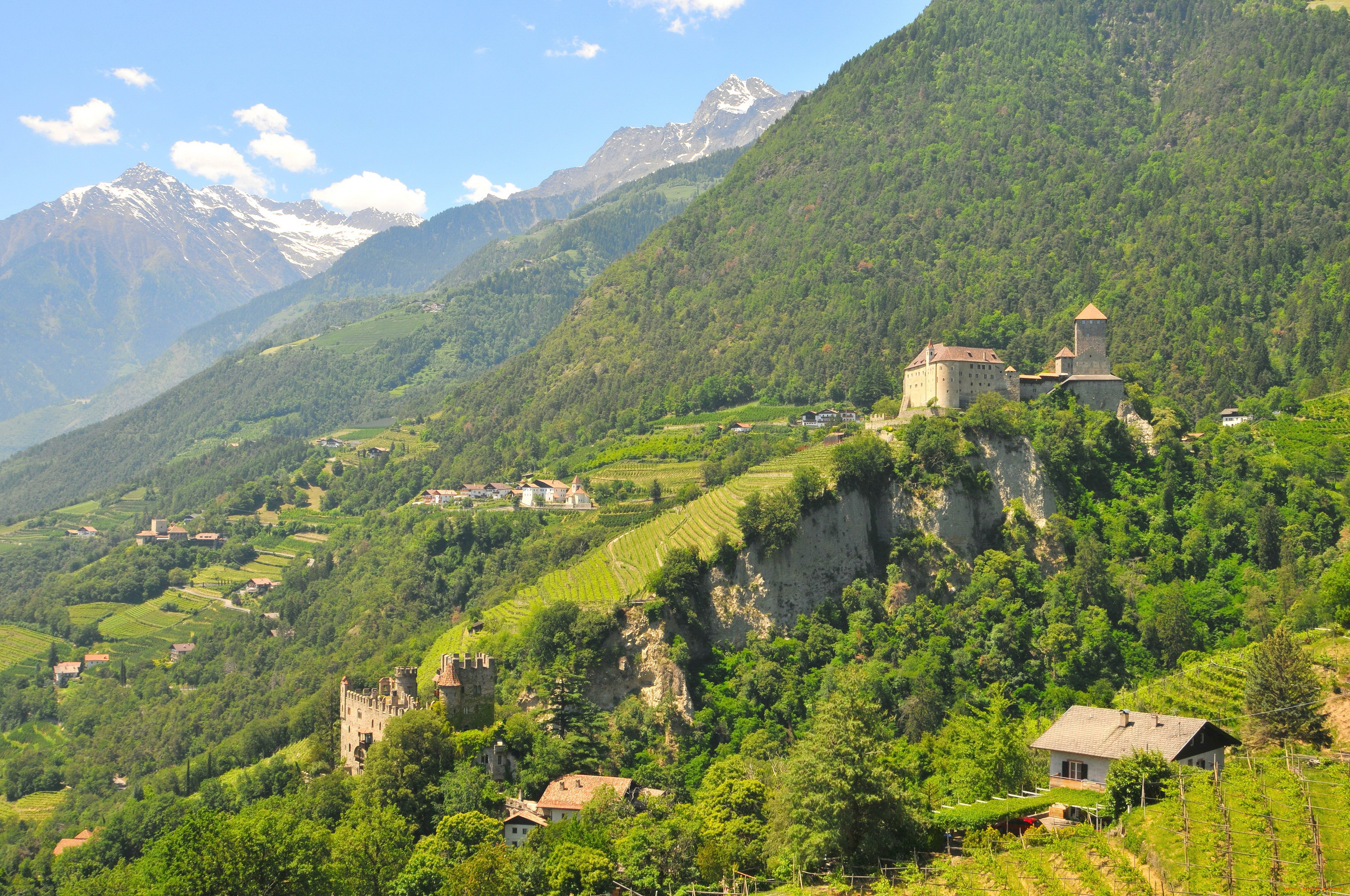 италия, tirolo, города, пейзажи, горы, дома