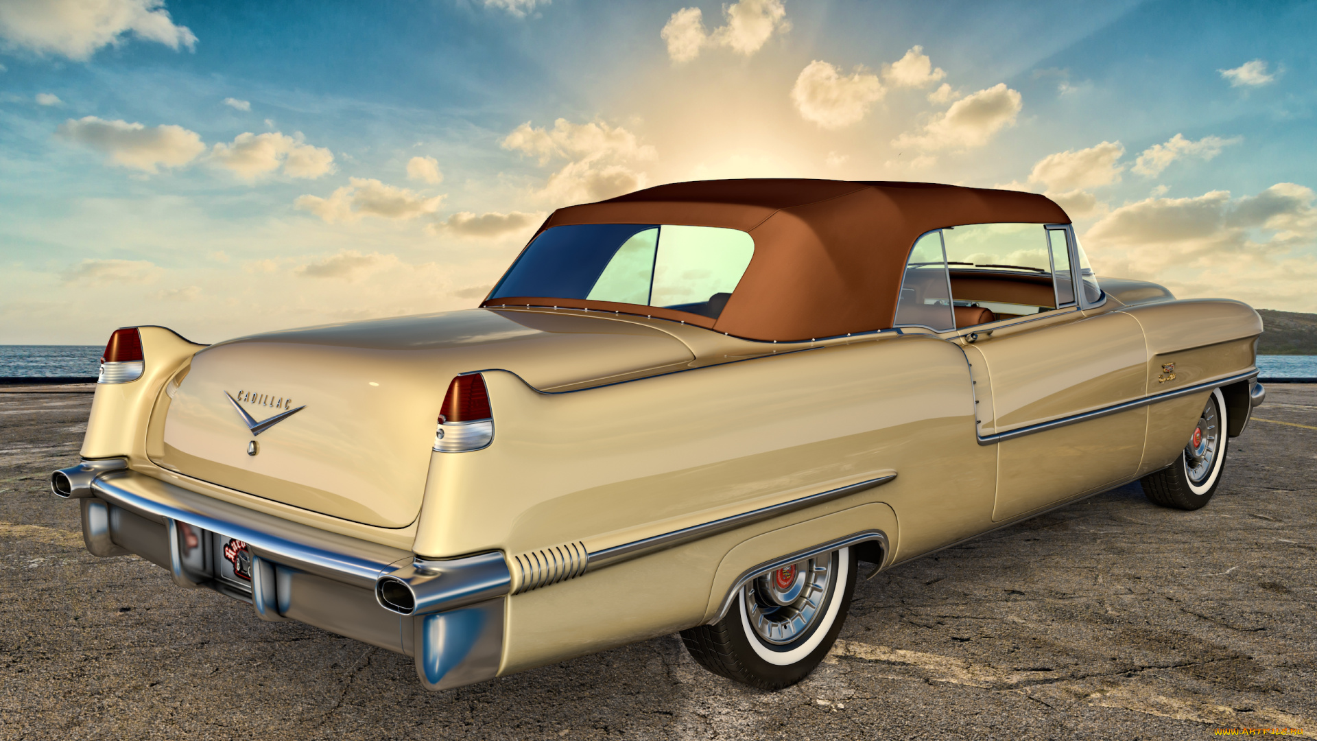 автомобили, 3д, 1956г, фон, cadillac