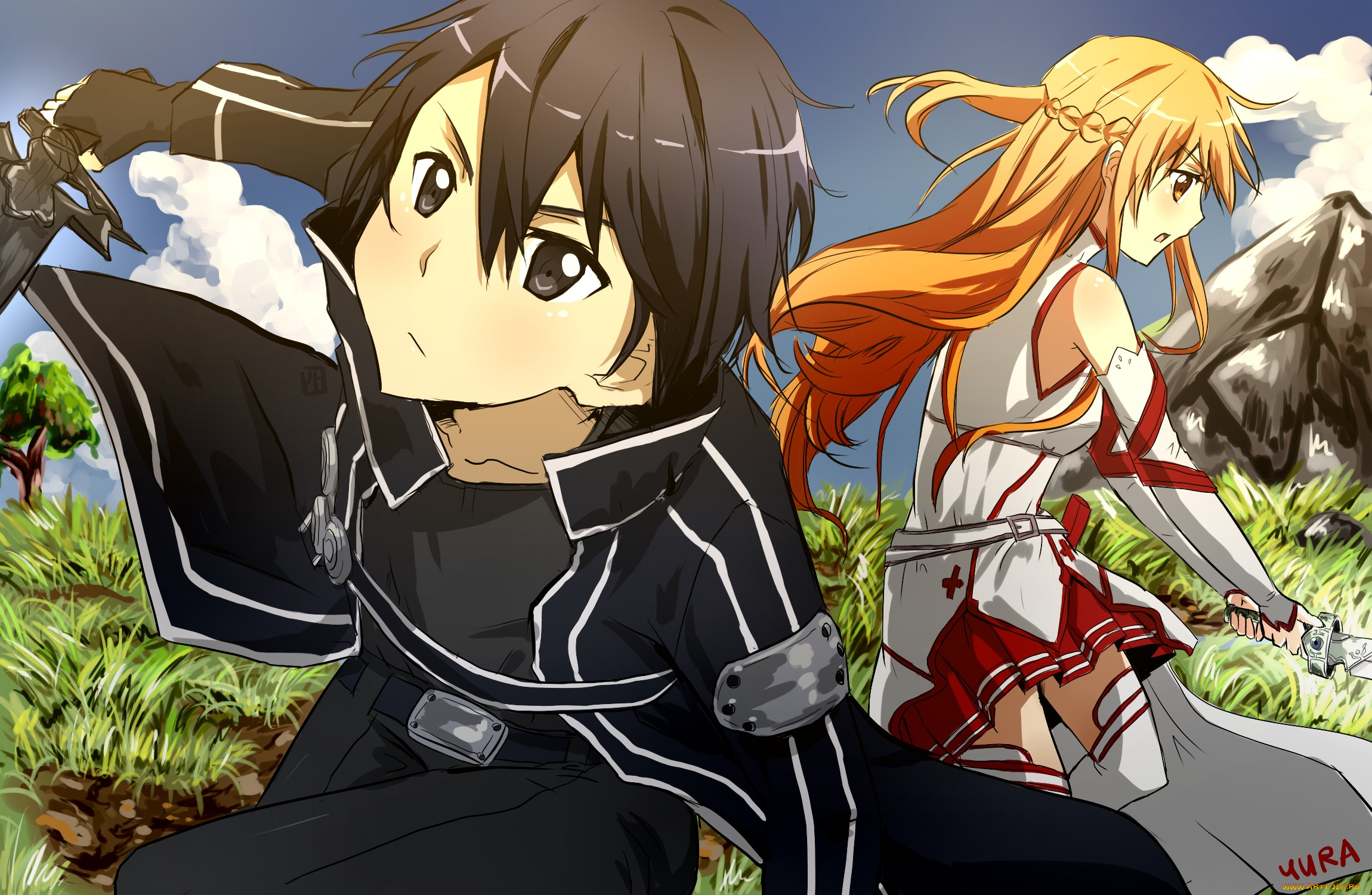 аниме, sword, art, online, арт, yuuki, asuna, kirigaya, kazuto, sword, art, online, yura-tsuki, асуна, кирито