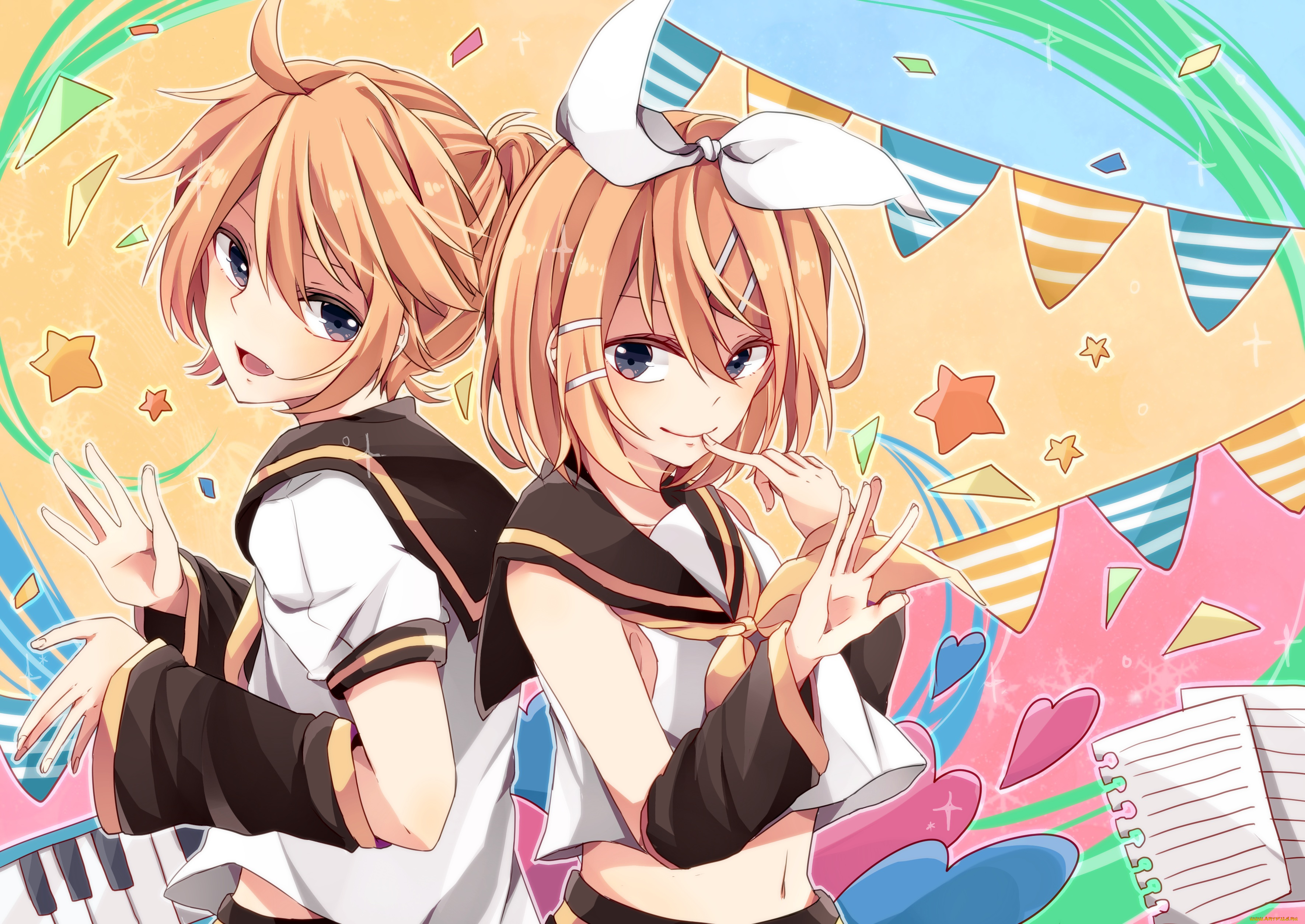 аниме, vocaloid, kagamine, len, rin, tagme, artist, арт, парень, девушка