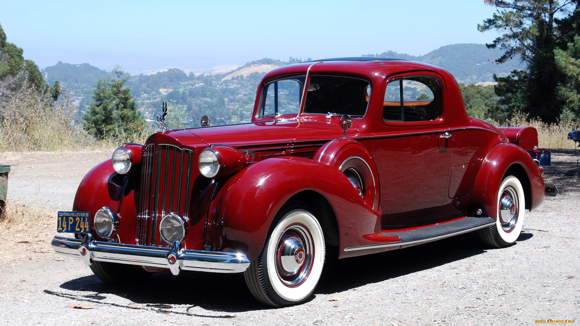 packard, 1939, автомобили, packard, красный, ретро, площадка, горы