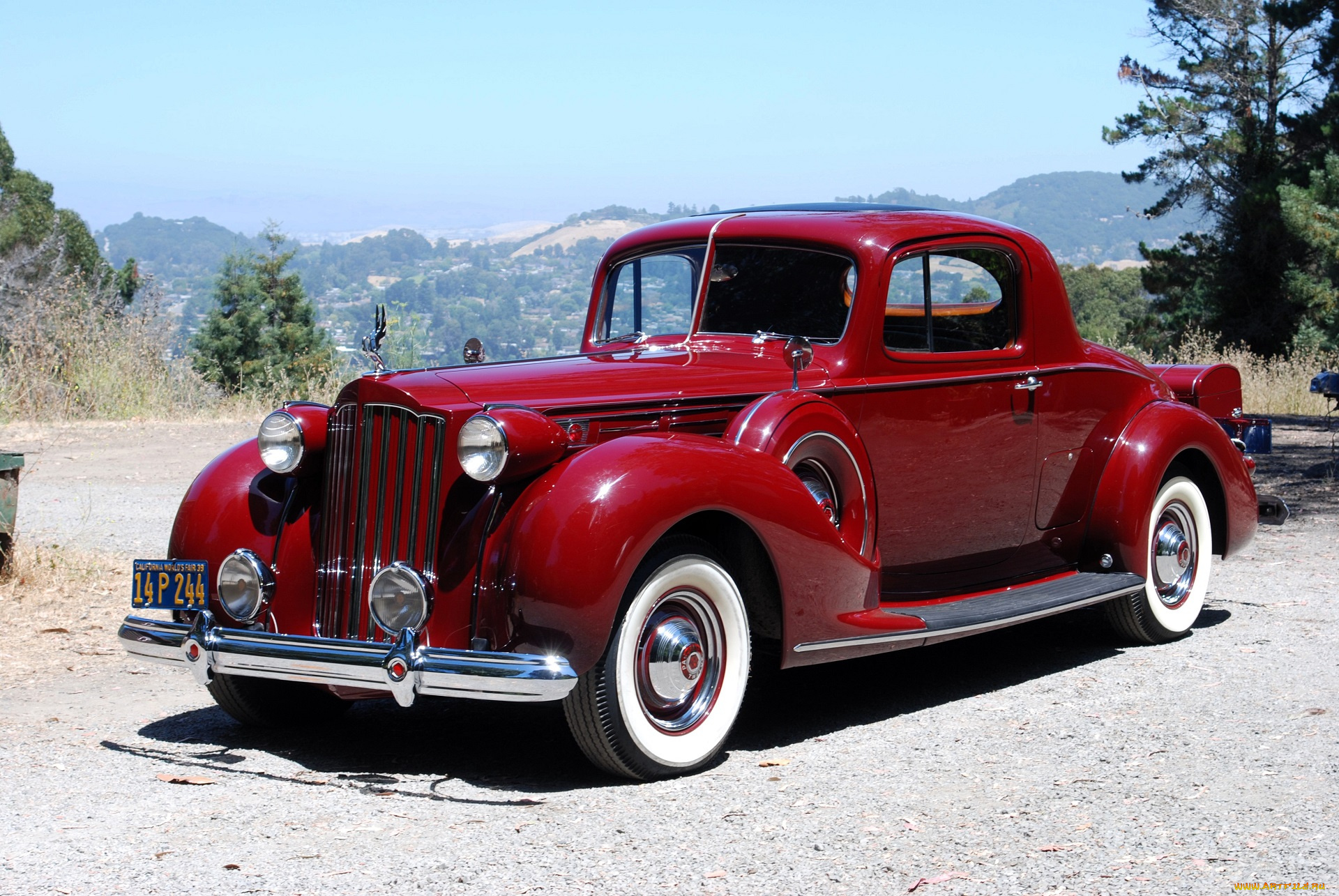 packard, 1939, автомобили, packard, красный, ретро, площадка, горы