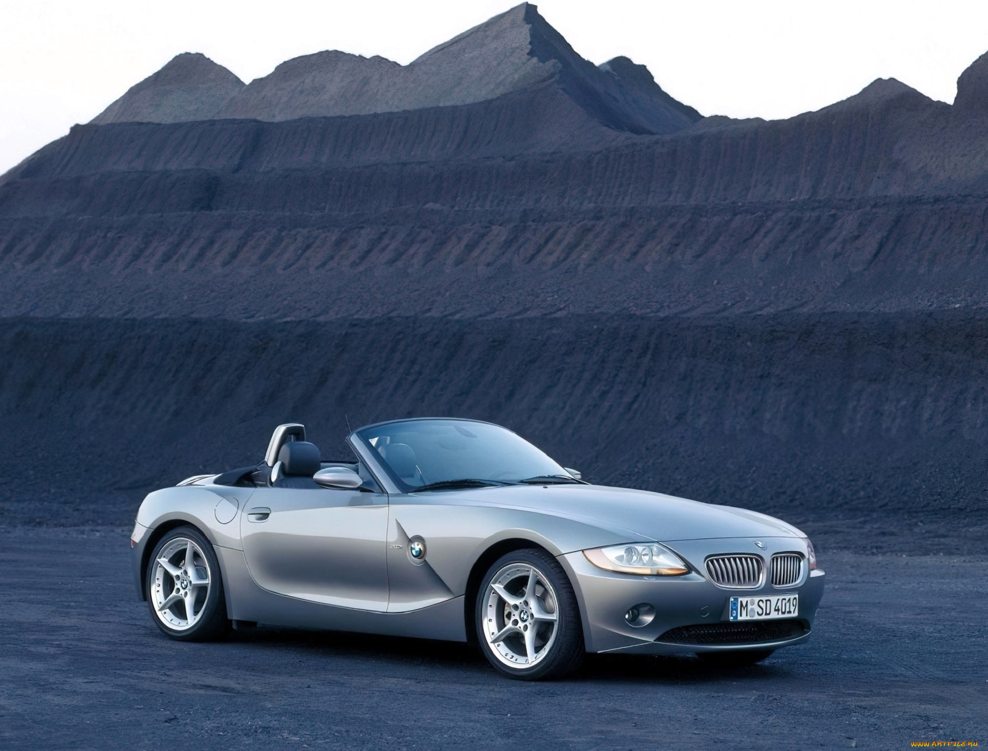 bmw, z4, автомобили, bmw, серебристый, кабриолет, карьер, горы