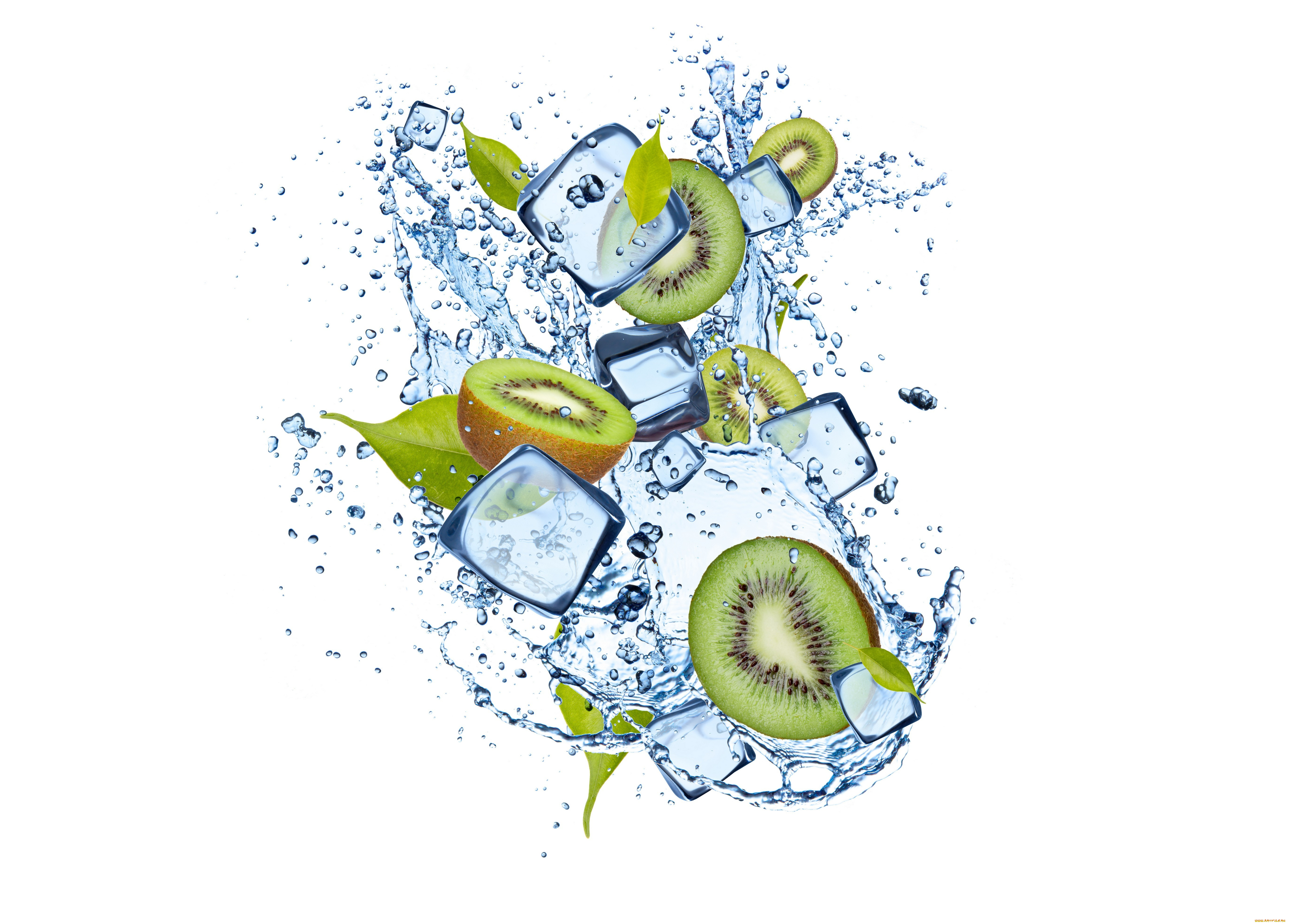 еда, киви, вода, лед, листочки, water, ice, kiwi, fruit, leaves