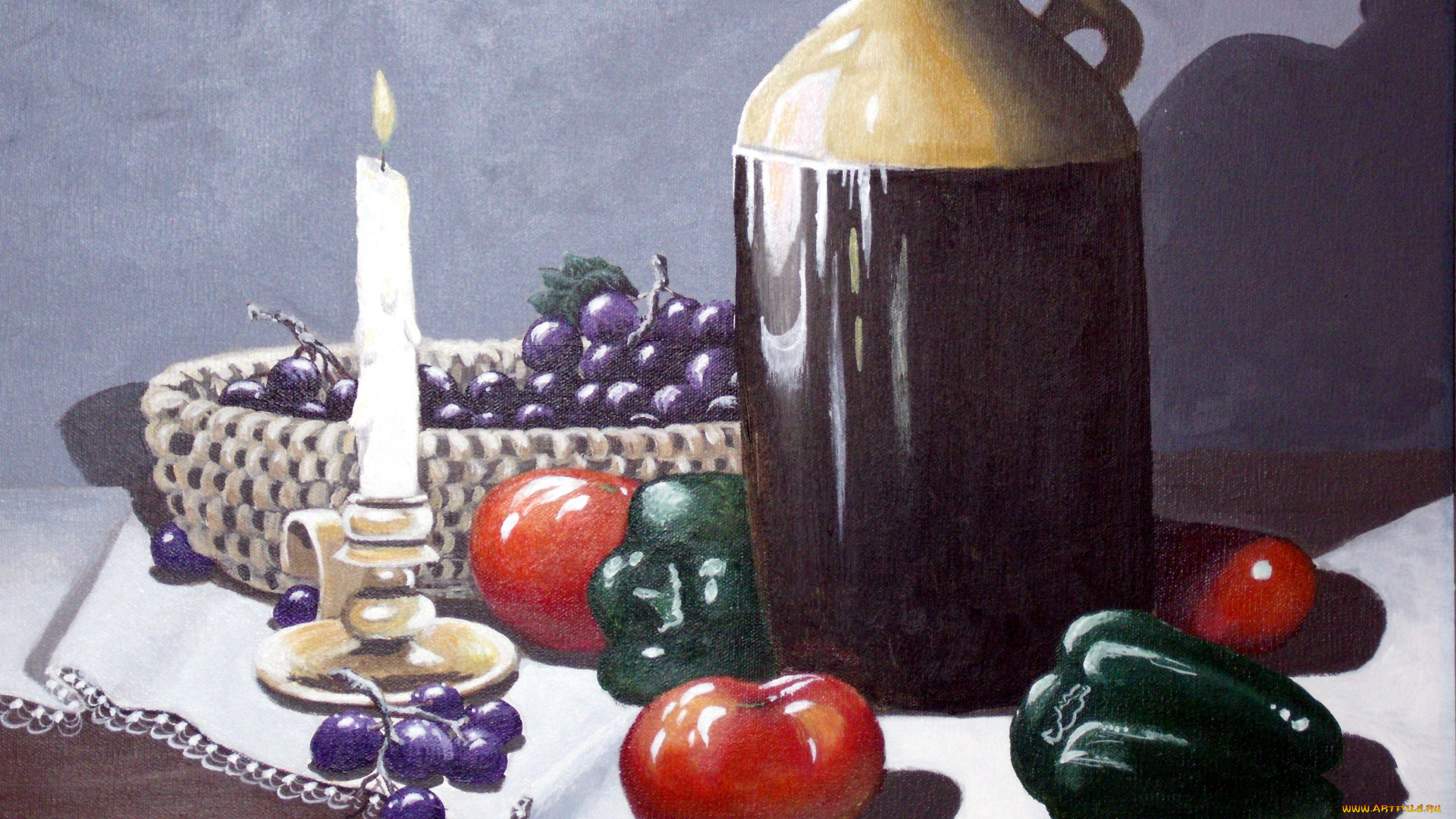 рисованные, еда, помидор, виноград, перец, свеча