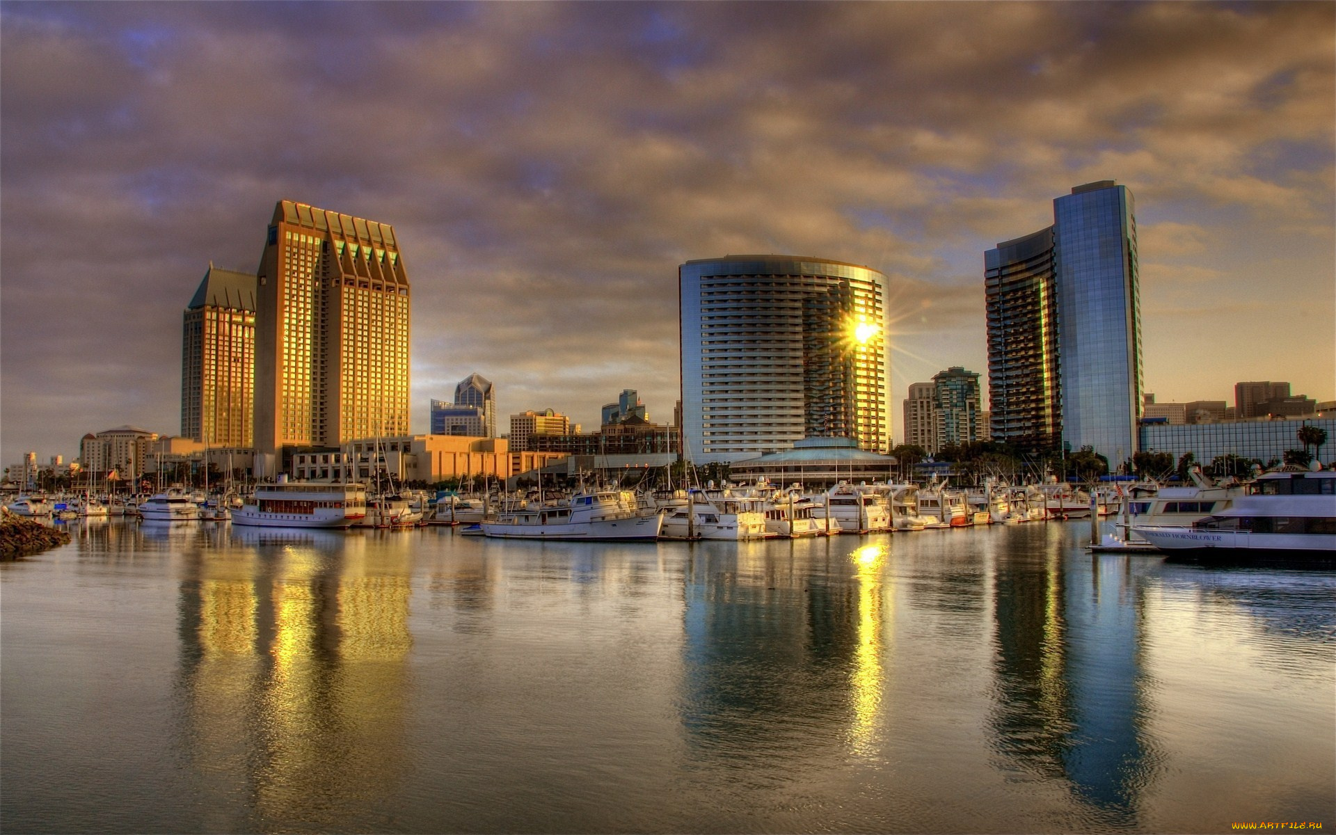 san, diego, california, города, сан, диего, сша, здания, восход, причал, корабли