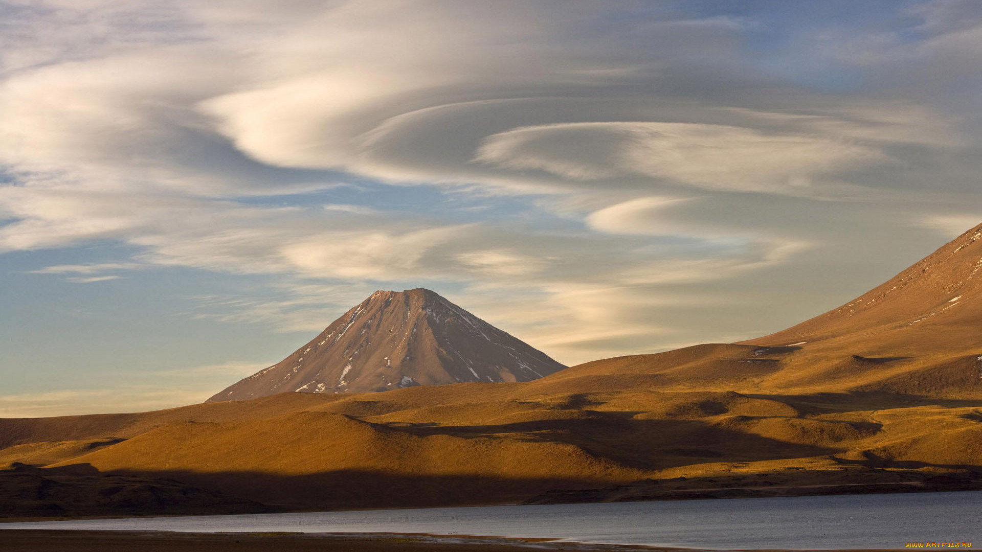 circular, clouds, over, volcano, природа, стихия, облака, небо, вулкан