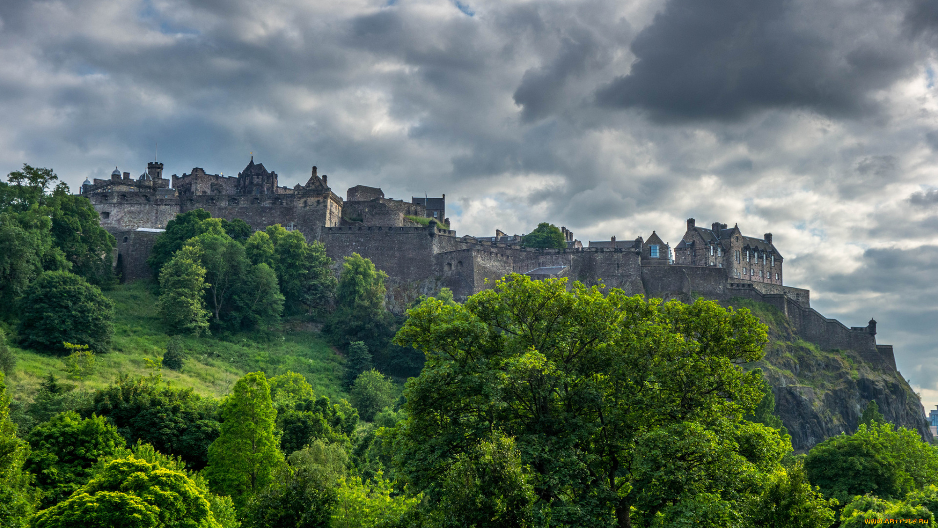 edinburgh, castle, города, -, дворцы, , замки, , крепости, холм, замок, лес