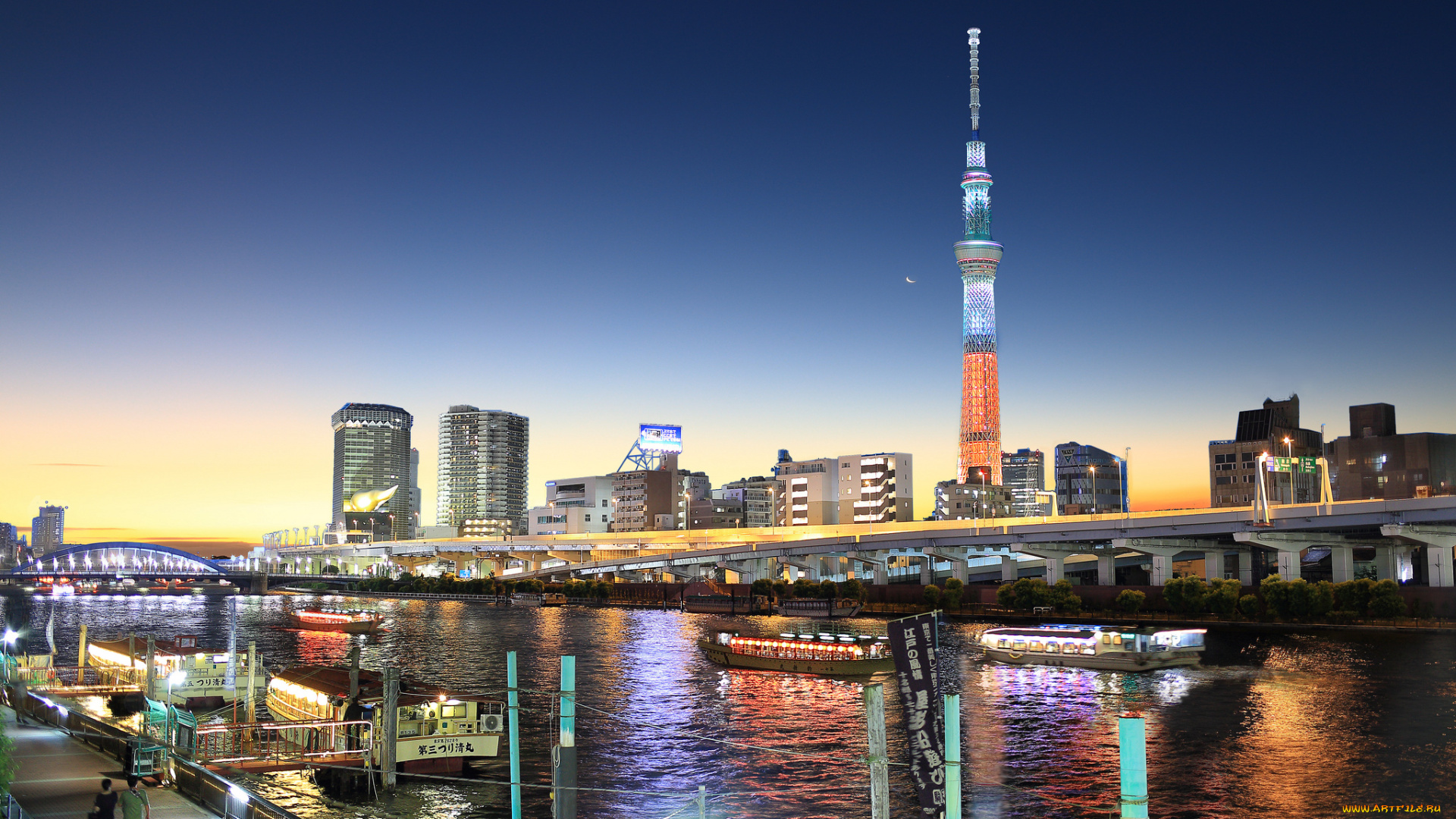tokyo, iconic, skytree, tower, города, токио, , Япония, башня, эстакада, река