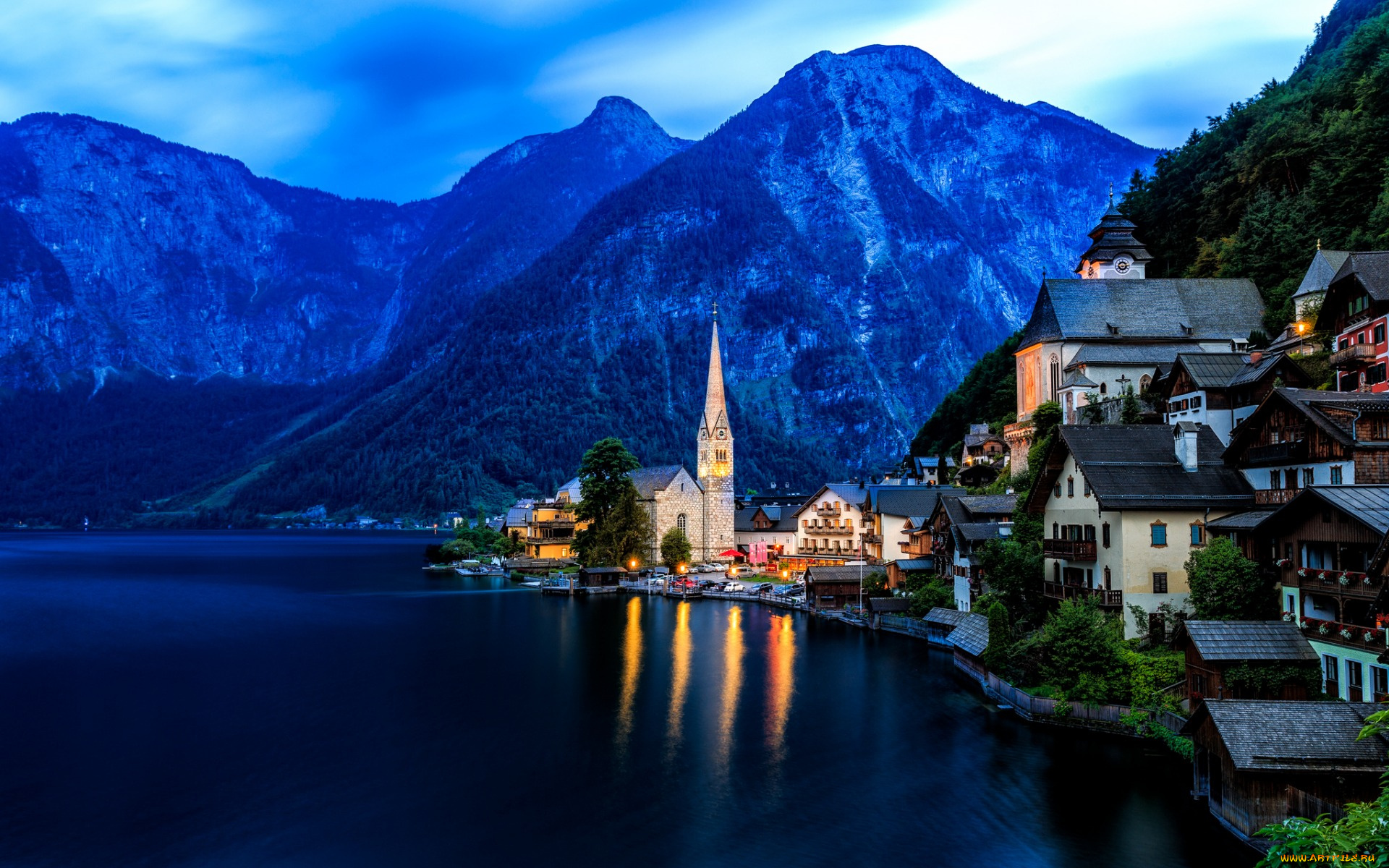 города, -, пейзажи, гальштат, alps, lake, hallstatt, austria, дома, горы, озеро, альпы, гальштатское, австрия