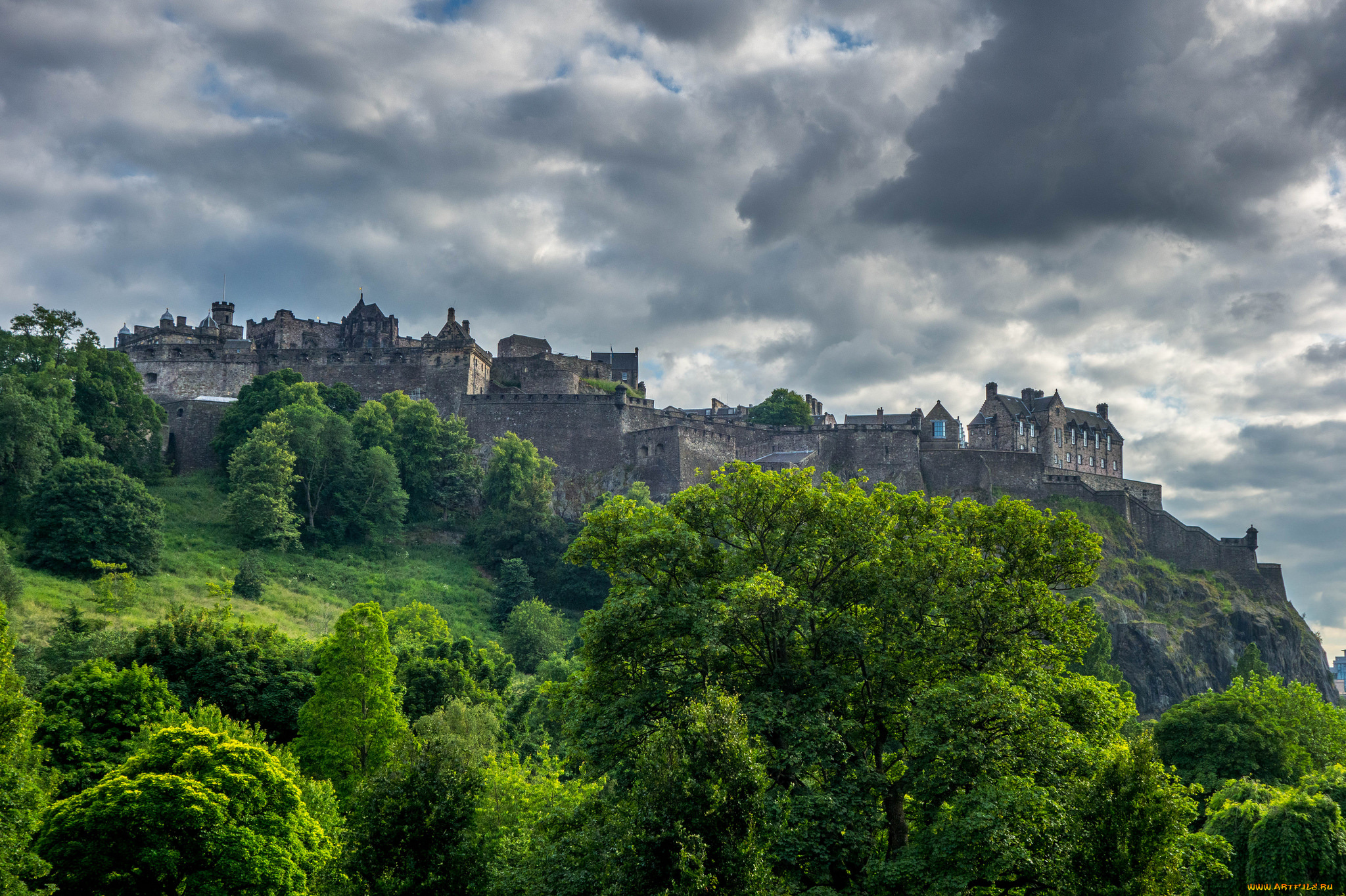 edinburgh, castle, города, -, дворцы, , замки, , крепости, холм, замок, лес