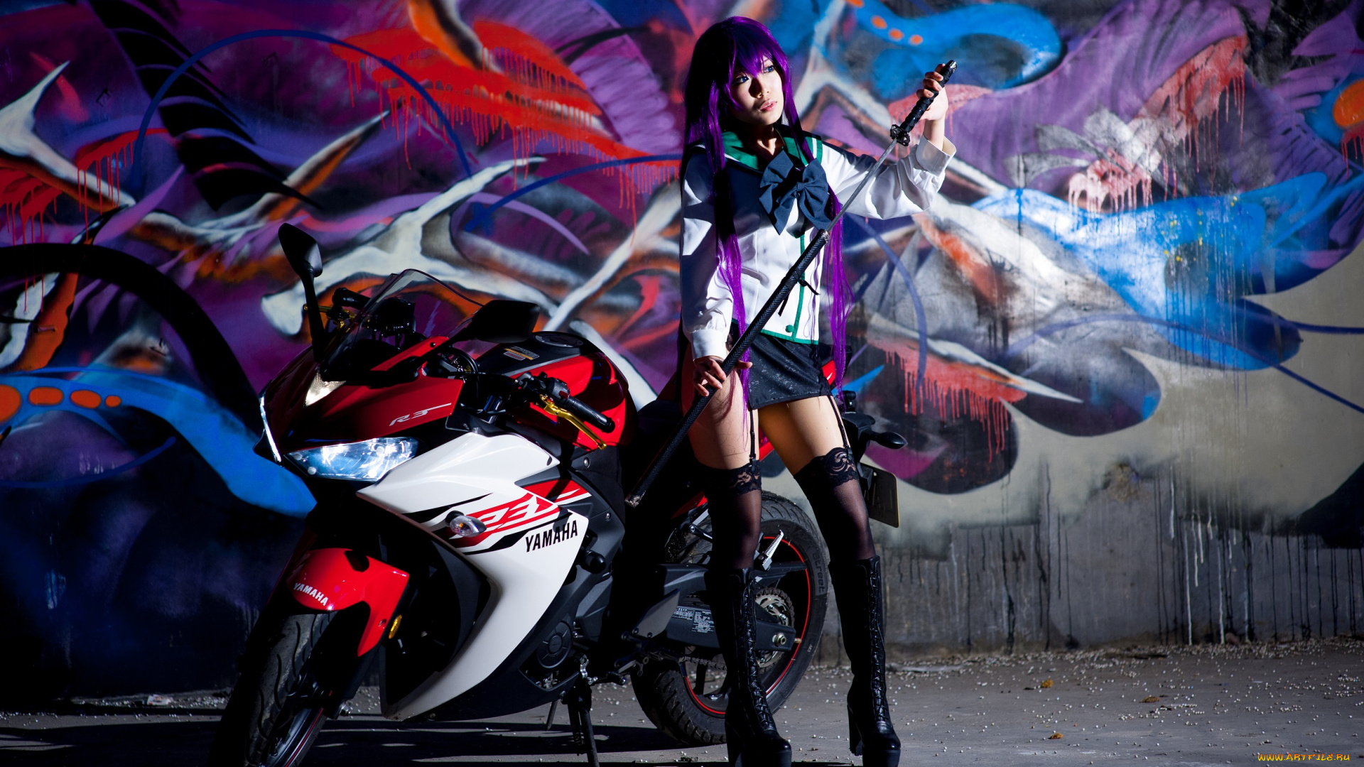 мотоциклы, мото, с, девушкой, девушка, мотцикл, образ, азиатка