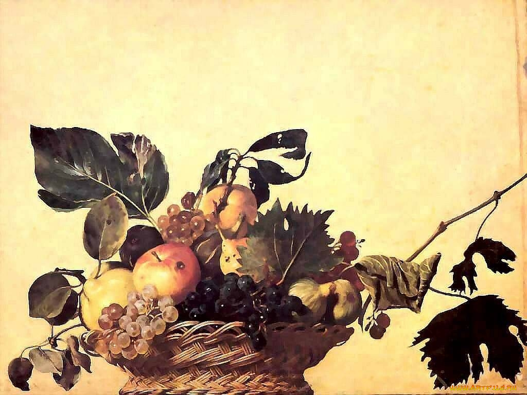 caravaggio, canestro, di, frutta, рисованные