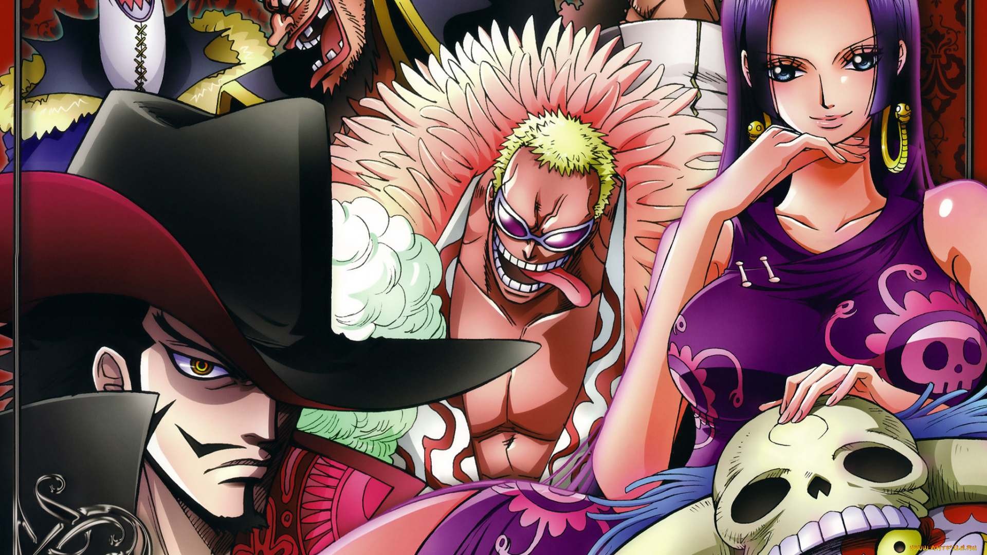 аниме, one, piece, boa, hancock, donquixote, doflamingo, dracule, mihawk, gecko, moria, bartholomew, kuma, marshall, d, teach