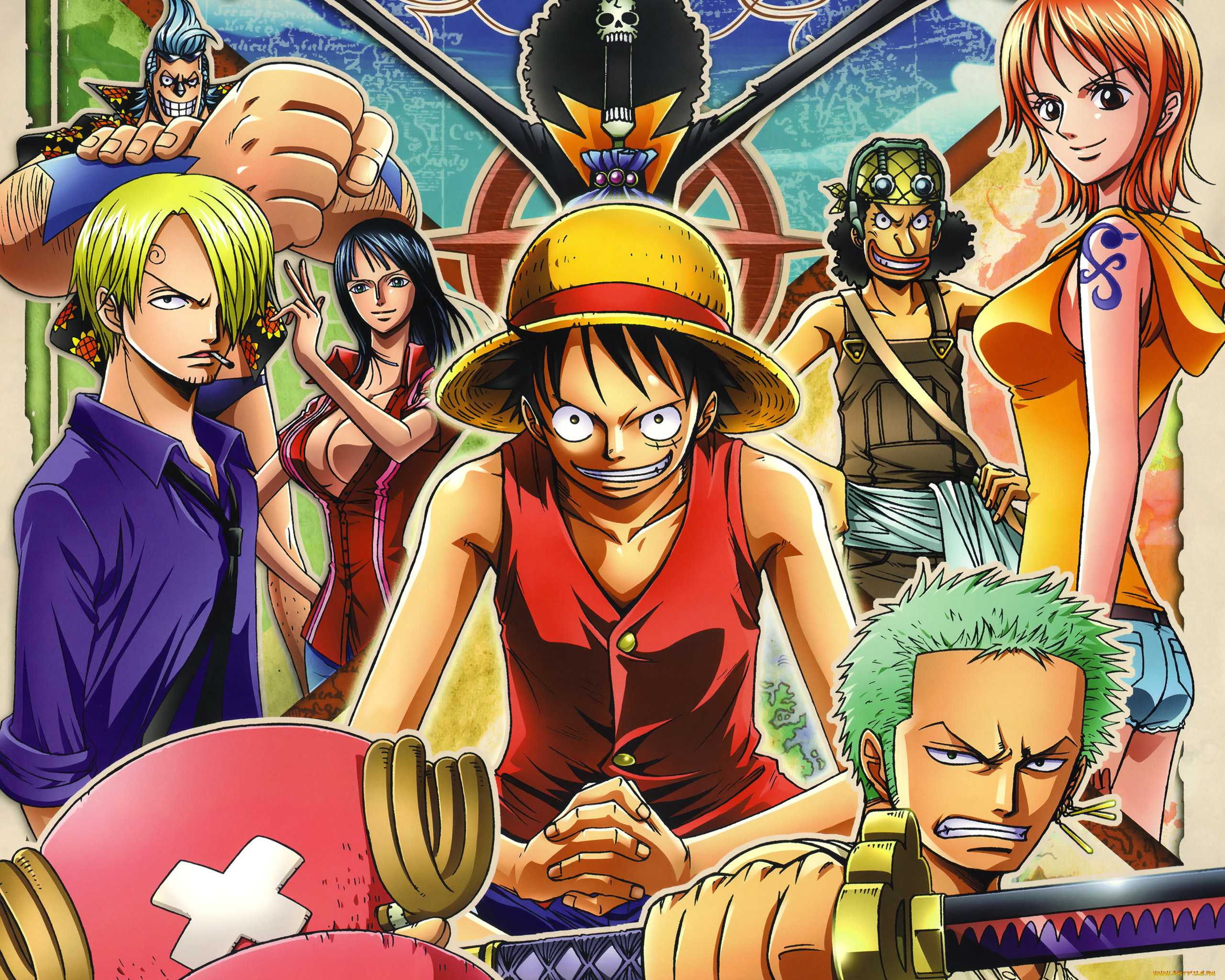 аниме, one, piece, nami, monkey, d, luffy, sanji, roronoa, zoro, usopp, chopper, nico, robin, franky, brook