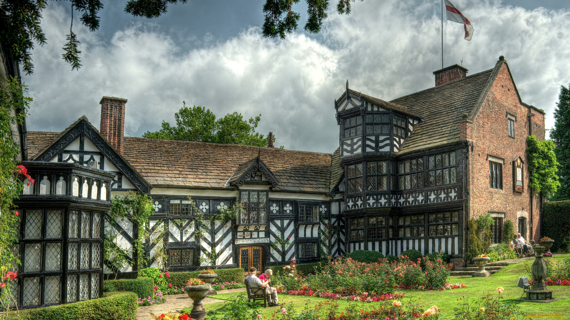 gawsworth, old, hall, england, города, здания, дома, цветы, англия, сад, парк